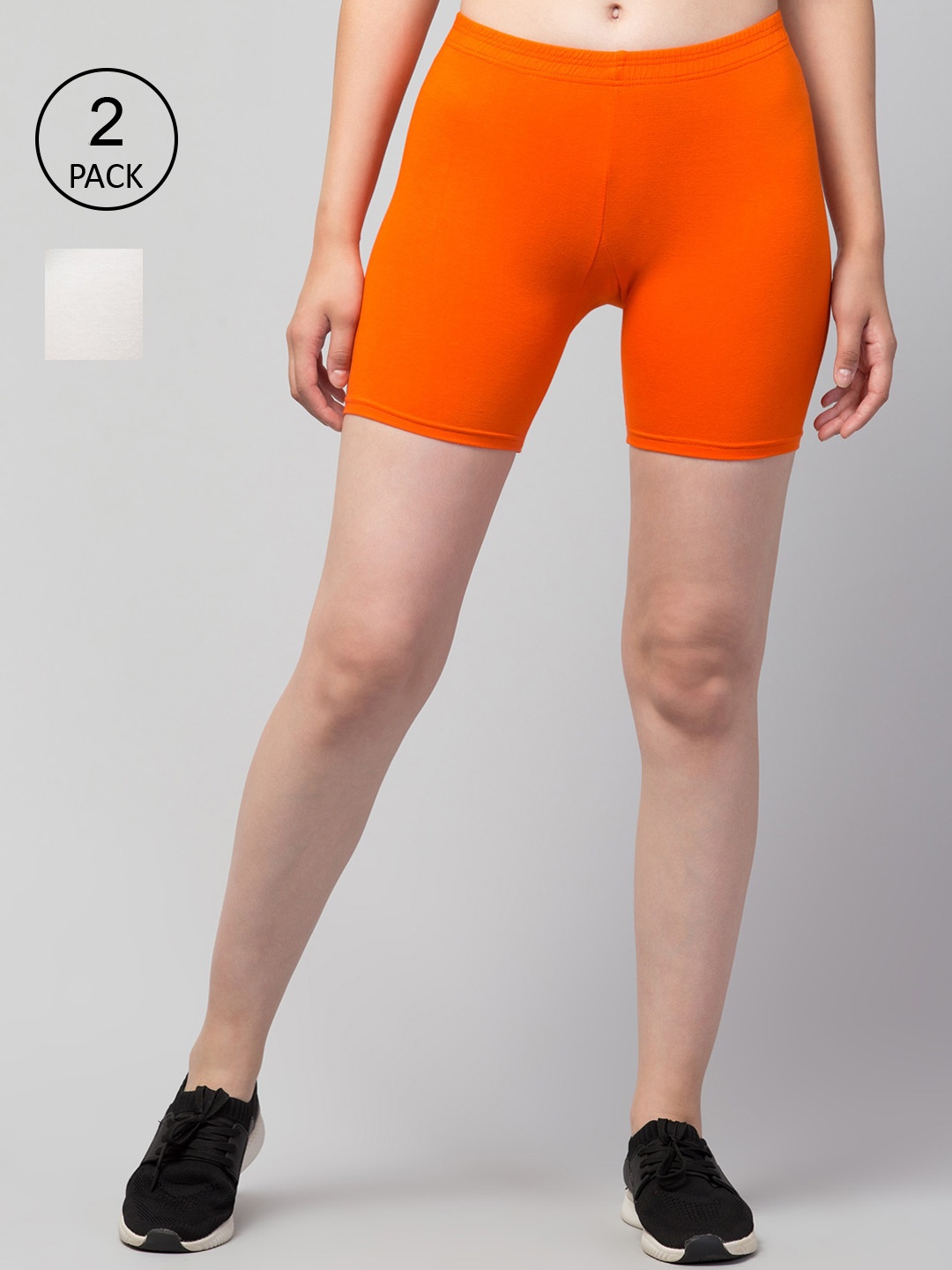 

Apraa & Parma Pack Of 2 Women Slim Fit Cotton Cycling Sports Shorts, Orange