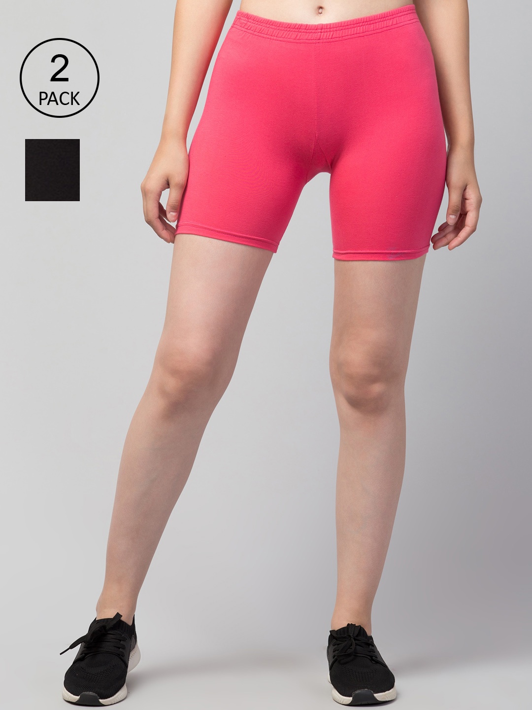 

Apraa & Parma Pack Of 2 Women Slim Fit Cotton Cycling Sports Shorts, Pink