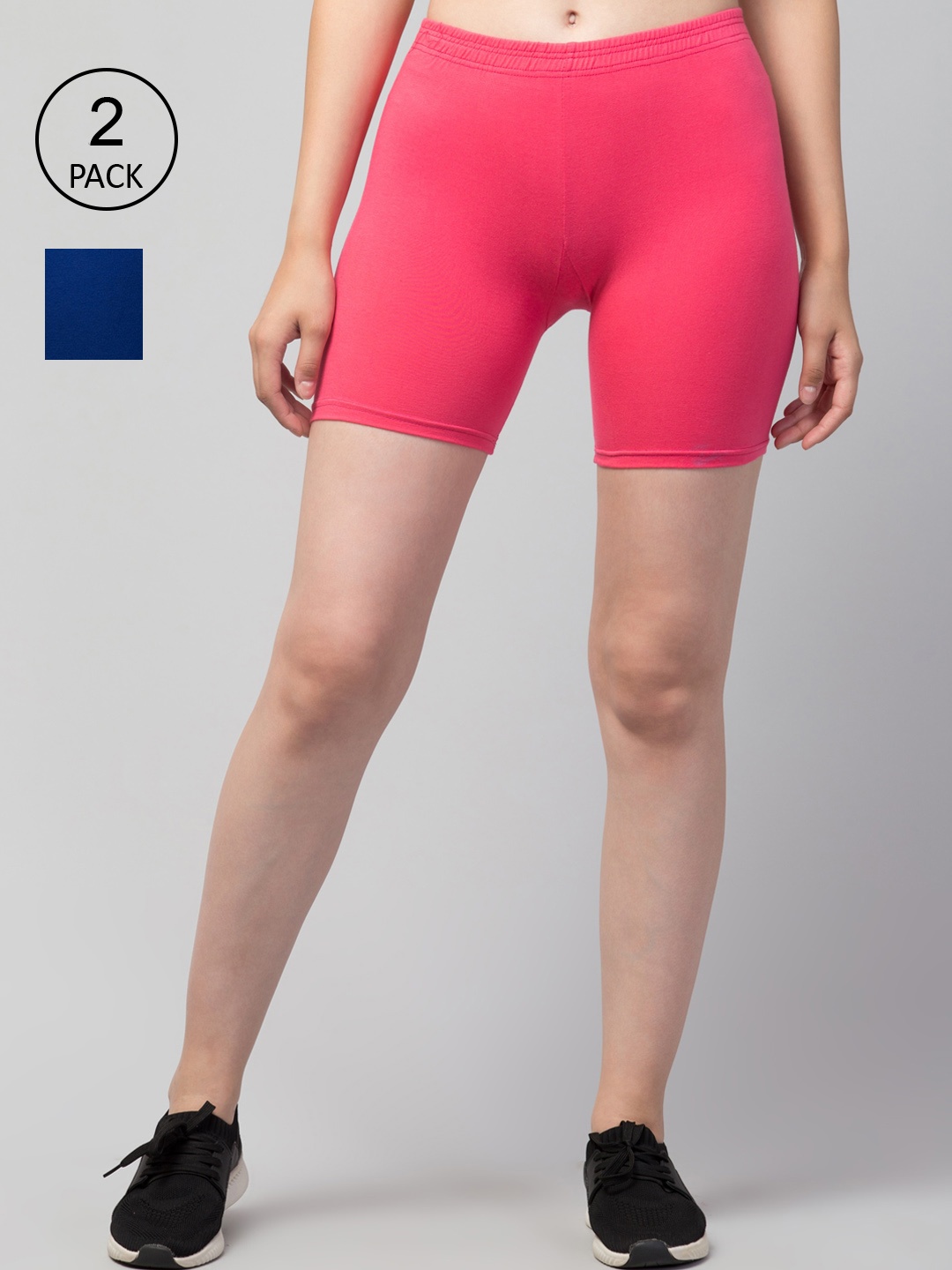 

Apraa & Parma Women Pack Of 2 Slim Fit Cotton Cycling Shorts, Pink