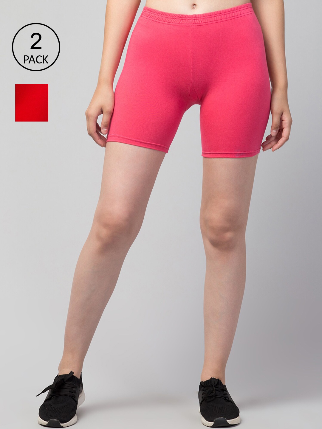 

Apraa & Parma Women Pack Of 2 Slim Fit Cotton Cycling Shorts, Pink