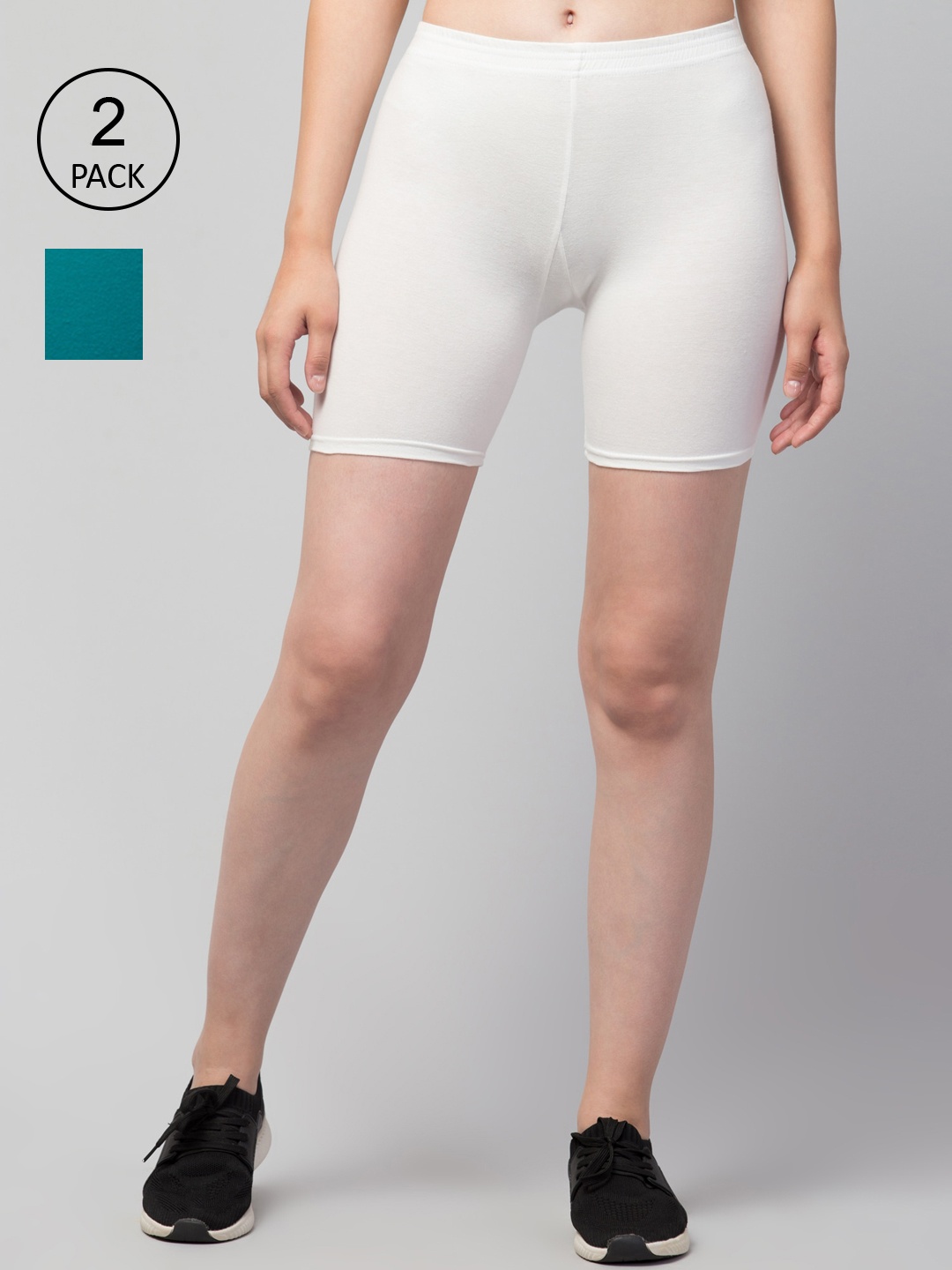 

Apraa & Parma Pack Of 2 Women Slim Fit Cotton Cycling Sports Shorts, White