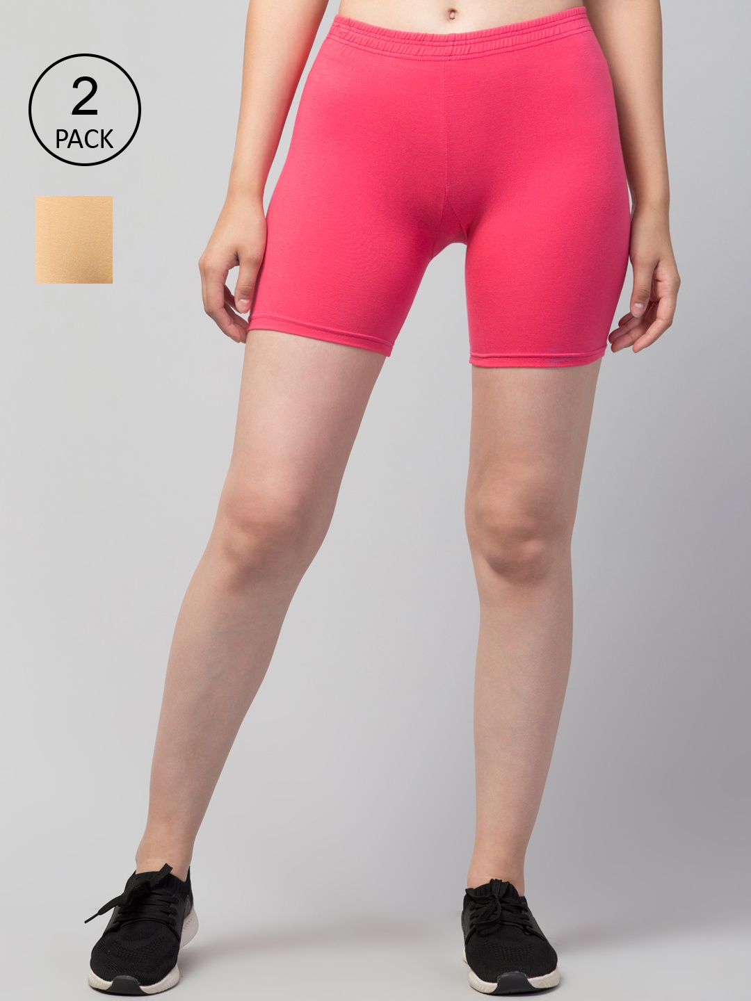 

Apraa & Parma Women Pack Of 2 Slim Fit Cotton Cycling Shorts, Pink