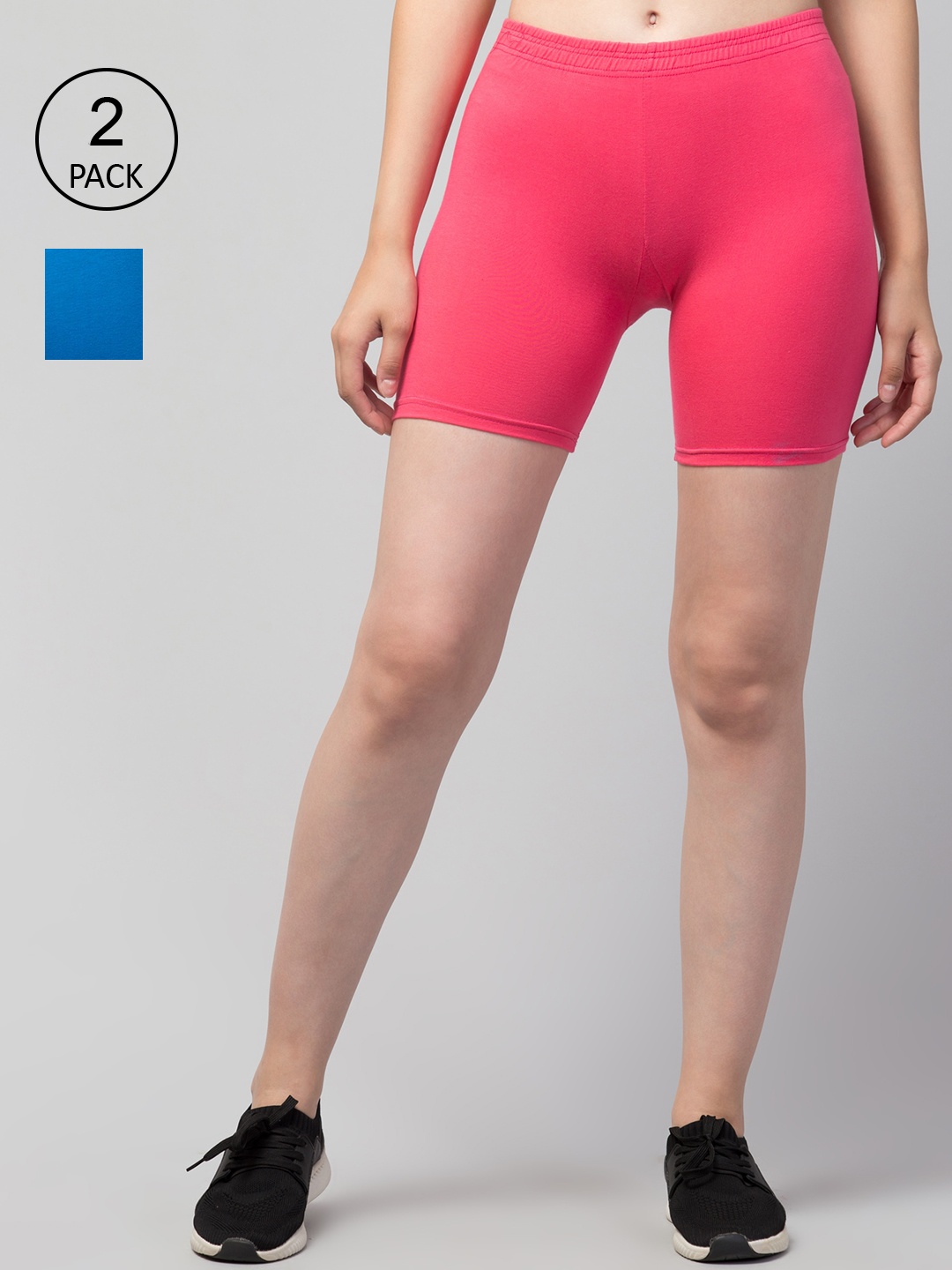 

Apraa & Parma Pack Of 2 Women Slim Fit Cotton Cycling Sports Shorts, Pink