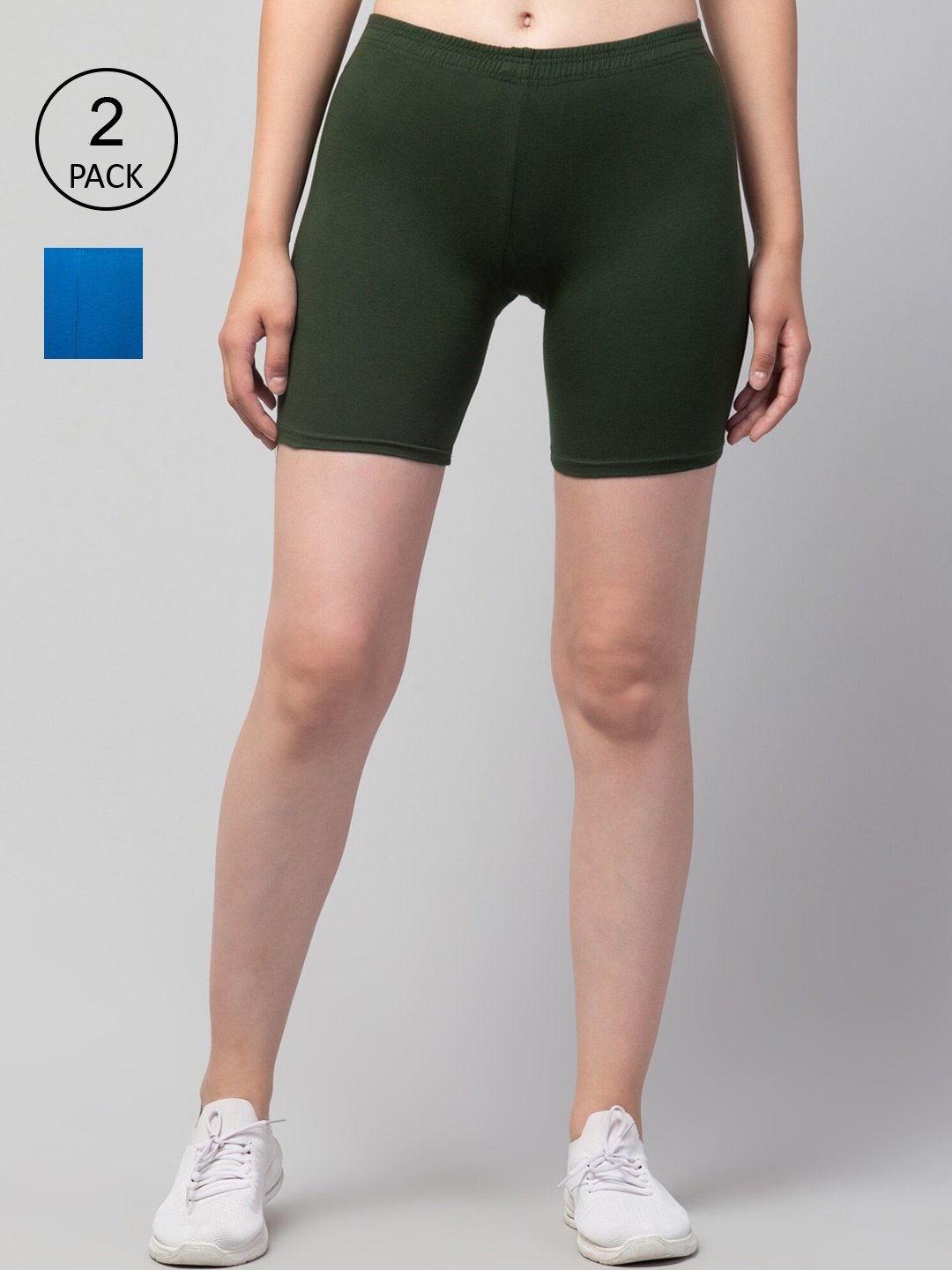

Apraa & Parma Pack Of 2 Women Slim Fit Cotton Cycling Sports Shorts, Blue