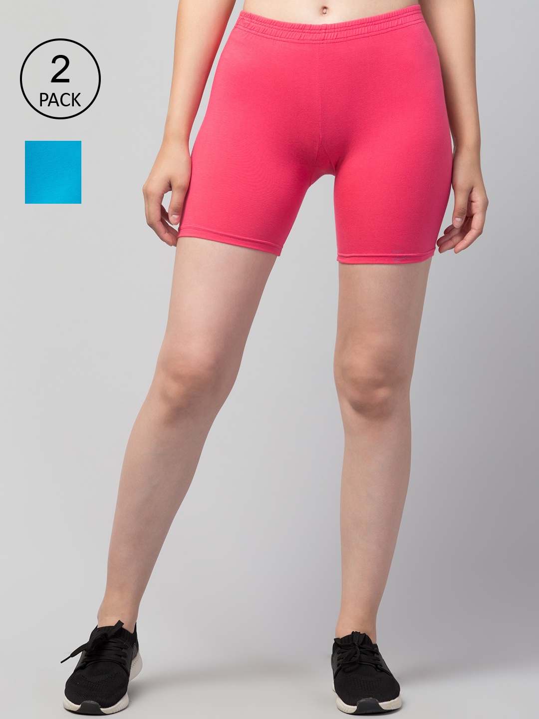 

Apraa & Parma Pack Of 2 Women Slim Fit Cotton Cycling Sports Shorts, Pink