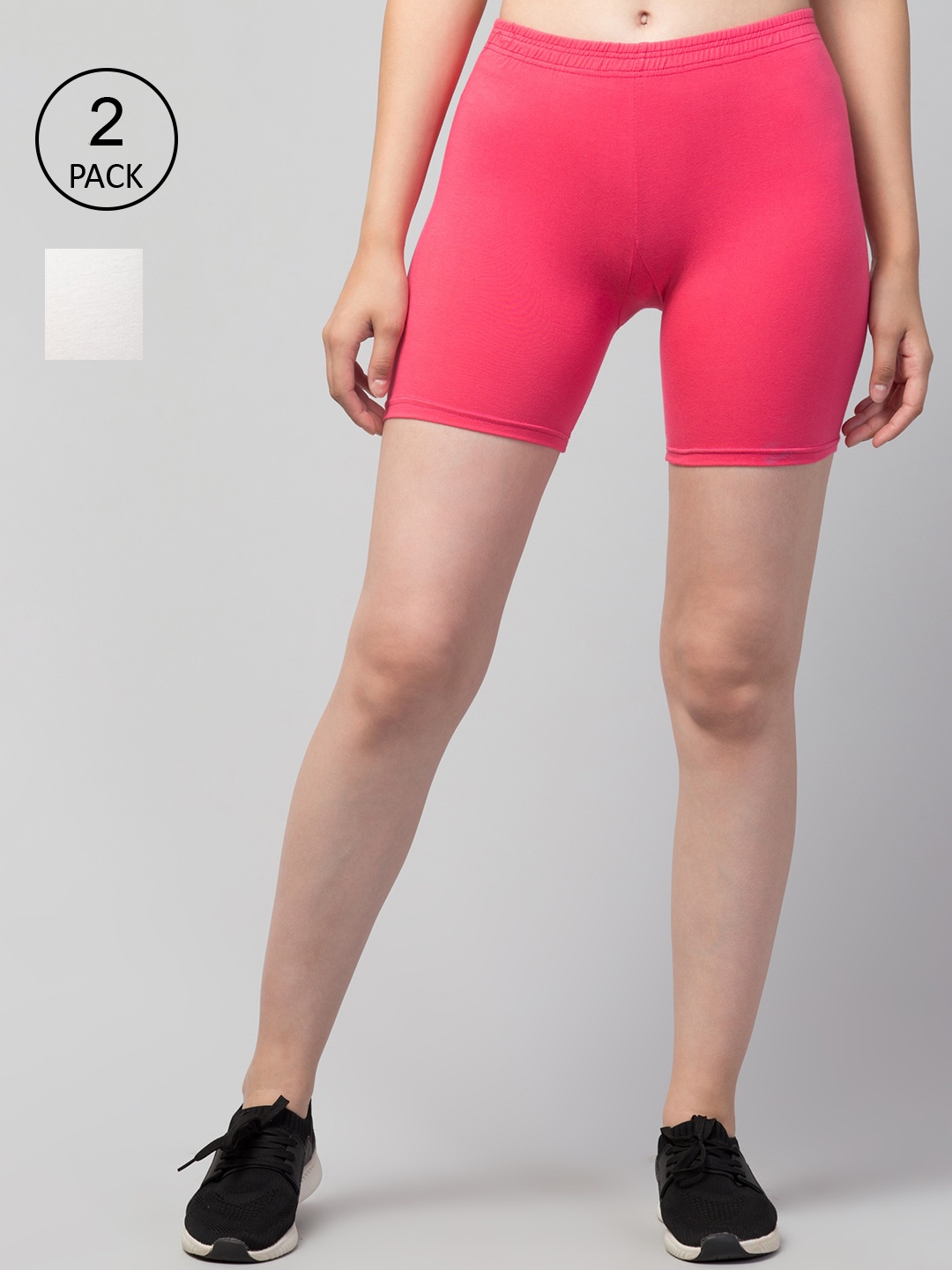 

Apraa & Parma Pack Of 2 Women Slim Fit Cotton Cycling Sports Shorts, Pink