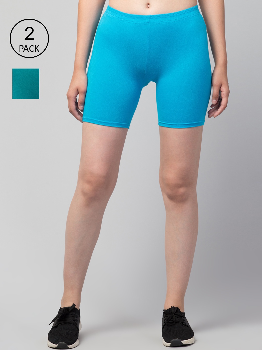 

Apraa & Parma Women Pack Of 2 Slim Fit Cotton Cycling Shorts, Blue