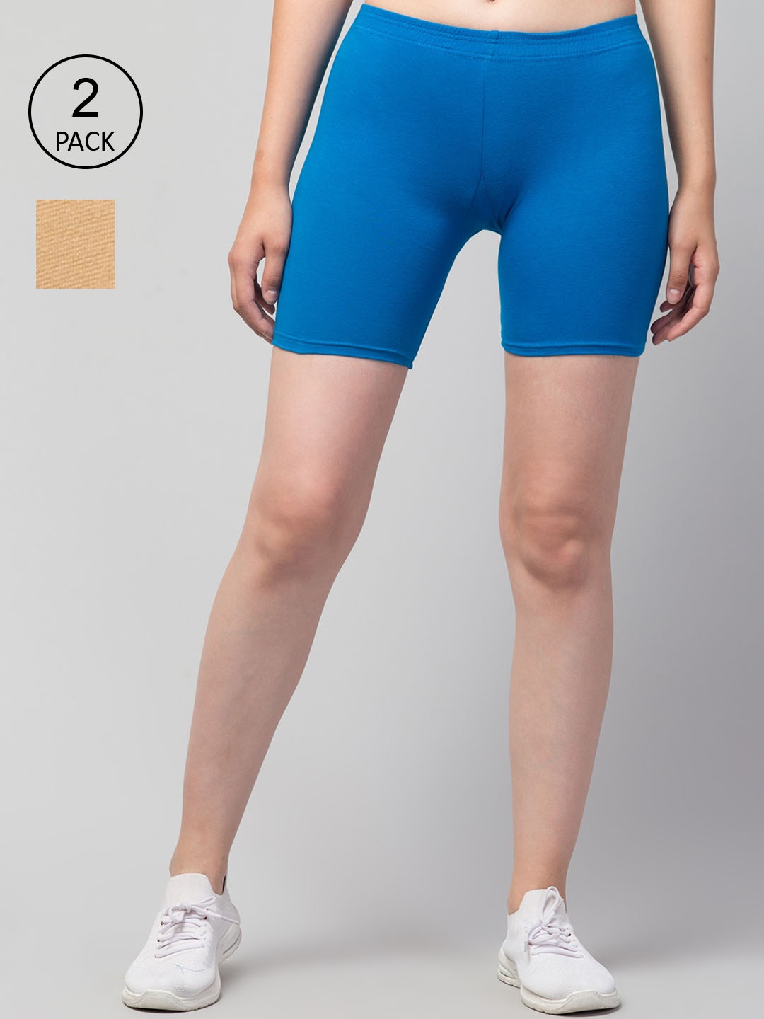

Apraa & Parma Women Pack Of 2 Slim Fit Cotton Cycling Shorts, Blue