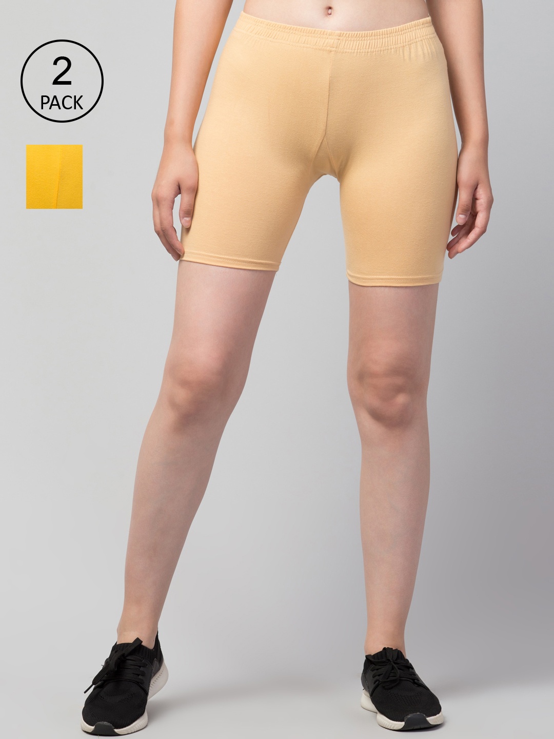 

Apraa & Parma Pack Of 2 Women Slim Fit Cotton Cycling Sports Shorts, Beige