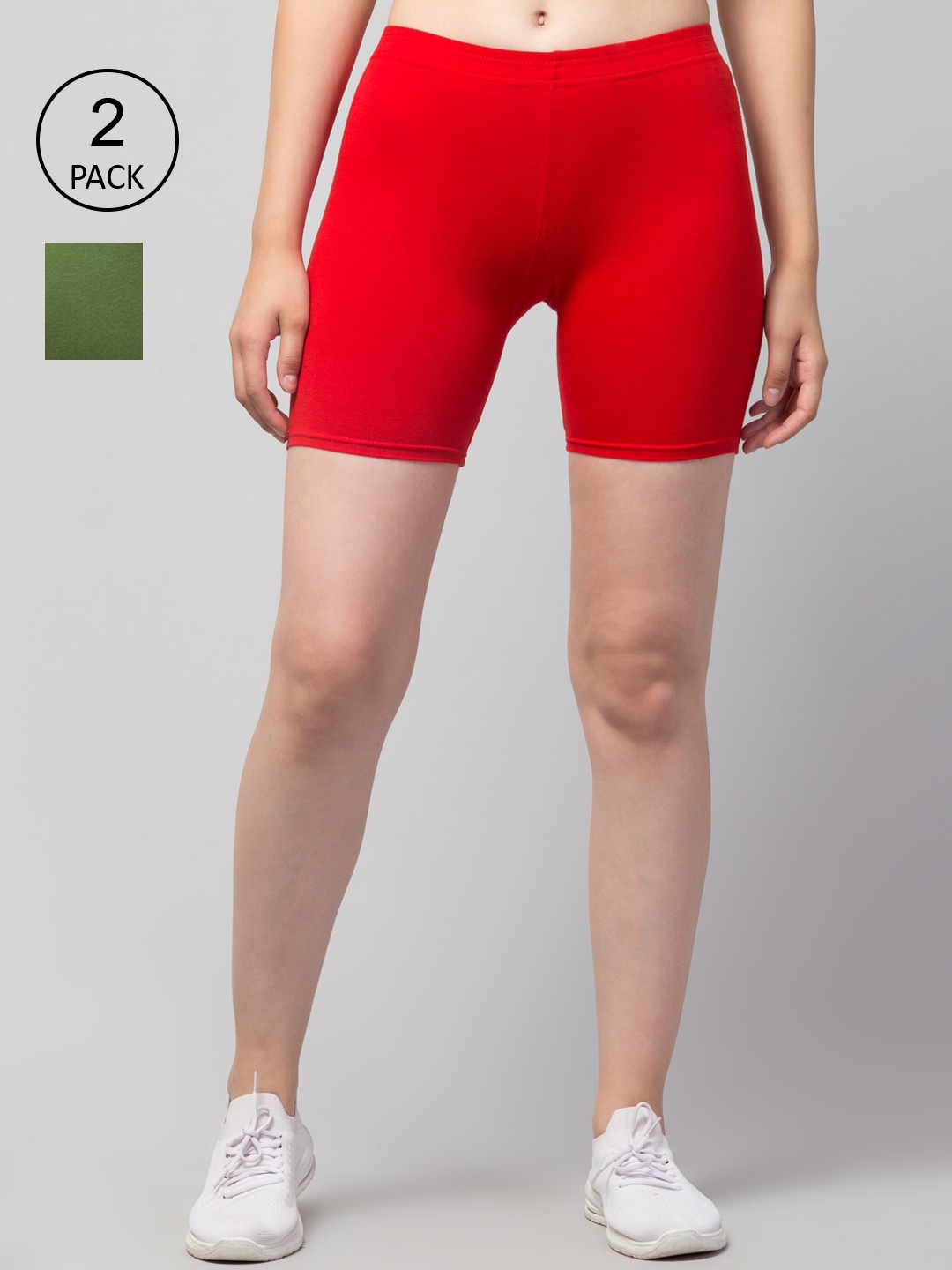 

Apraa & Parma Women Pack Of 2 Slim Fit Cotton Cycling Shorts, Red