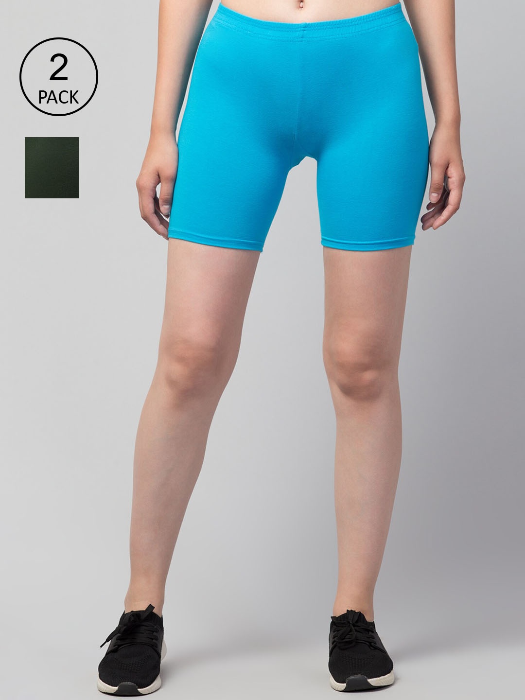 

Apraa & Parma Women Pack Of 2 Slim Fit Cotton Cycling Shorts, Olive