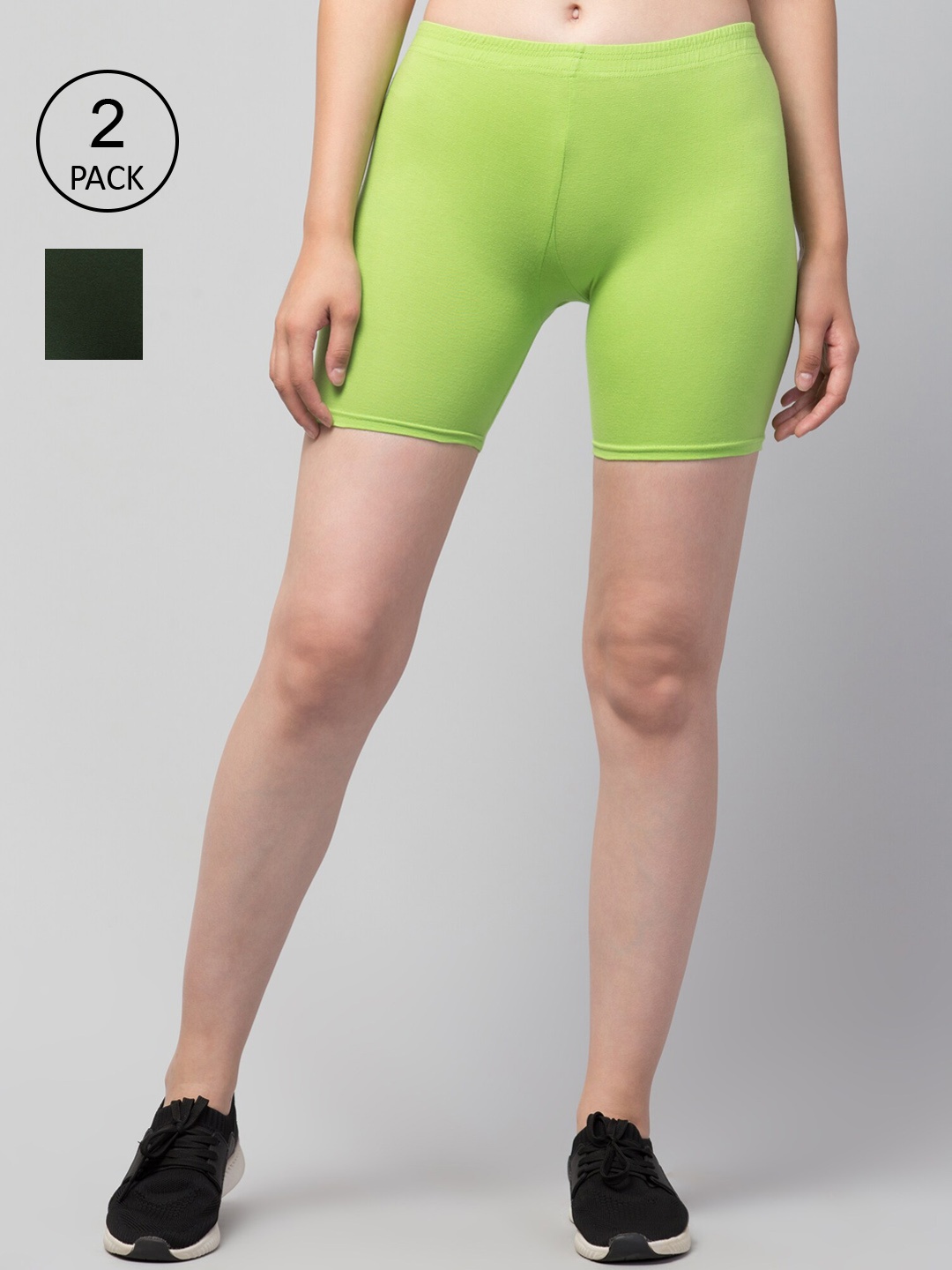 

Apraa & Parma Pack Of 2 Women Slim Fit Cotton Cycling Sports Shorts, Olive