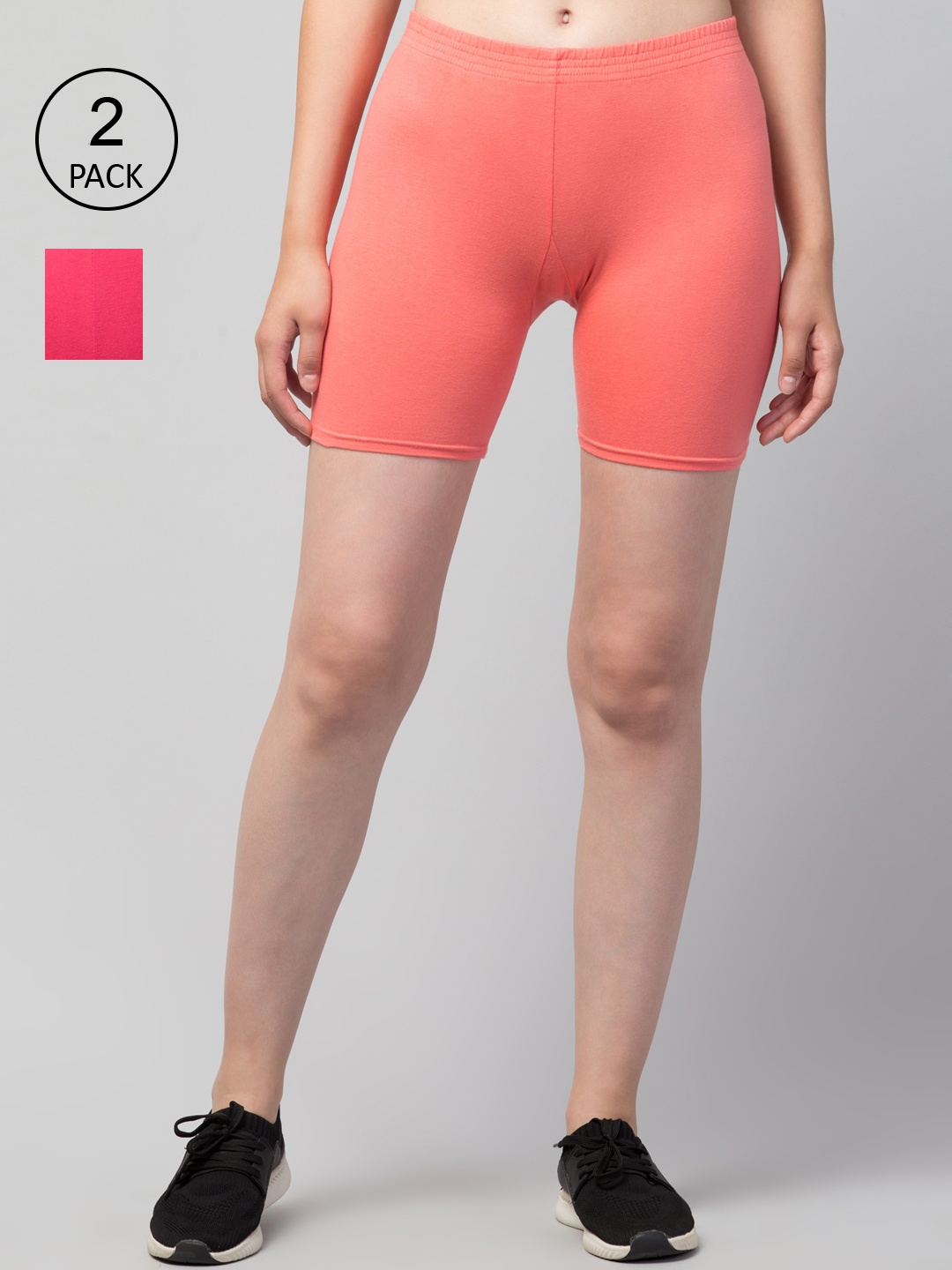 Apraa & Parma Women Pack Of 2 Slim Fit Cotton Cycling Shorts, Peach