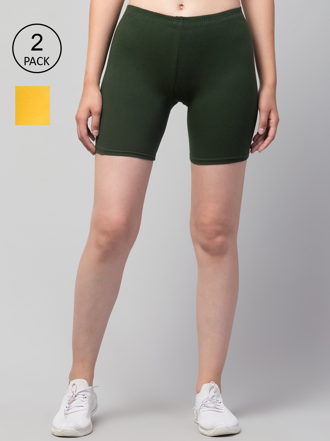 

Apraa & Parma Pack Of 2 Women Slim Fit Cycling Sports Shorts, Olive