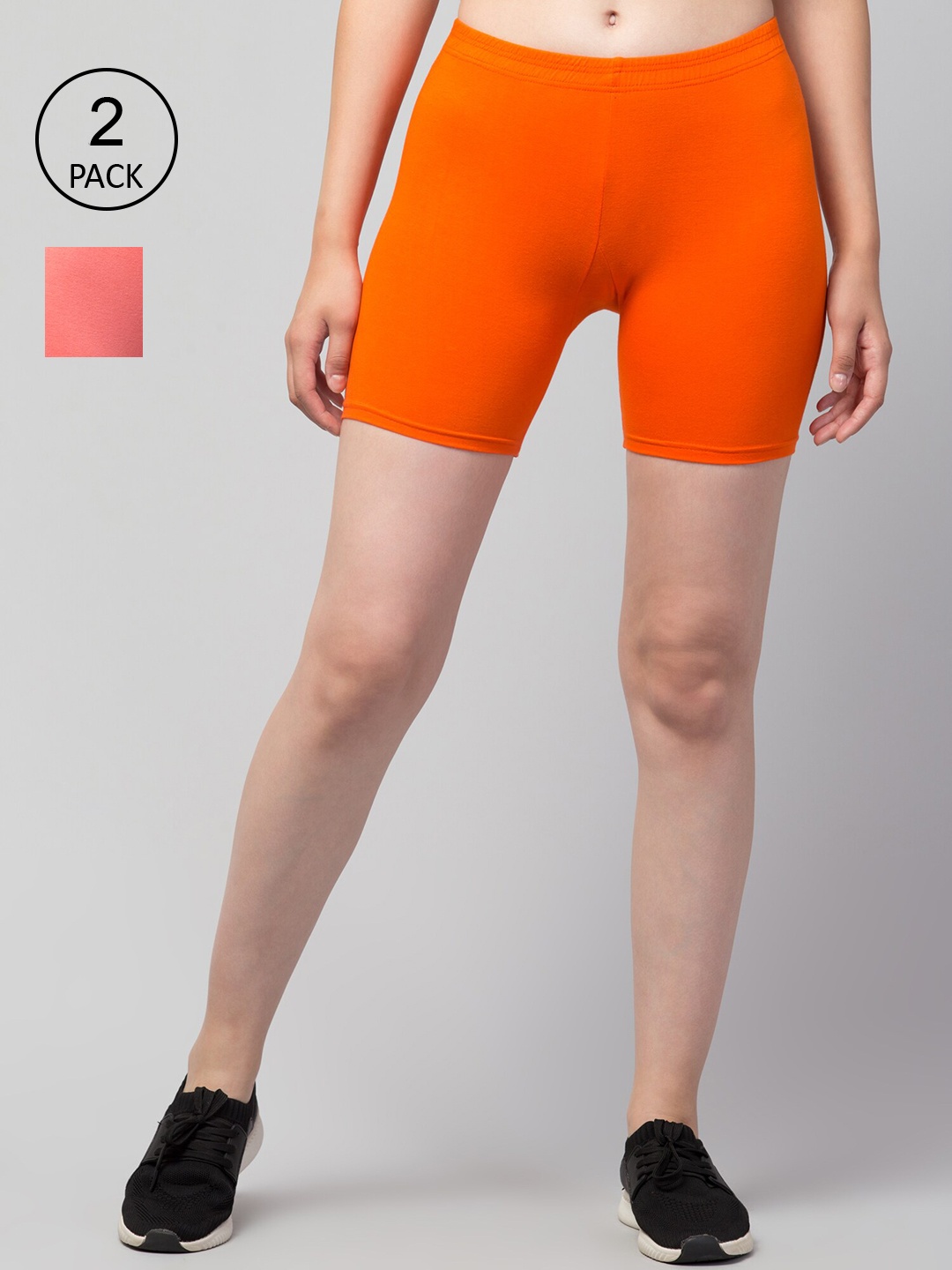 

Apraa & Parma Pack Of 2 Women Slim Fit Cycling Sports Shorts, Peach