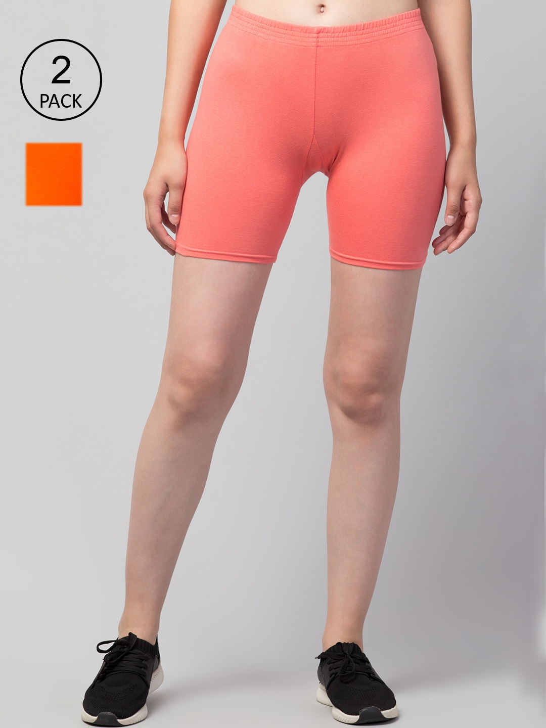 

Apraa & Parma Pack Of 2 Women Slim Fit Cycling Sports Shorts, Peach