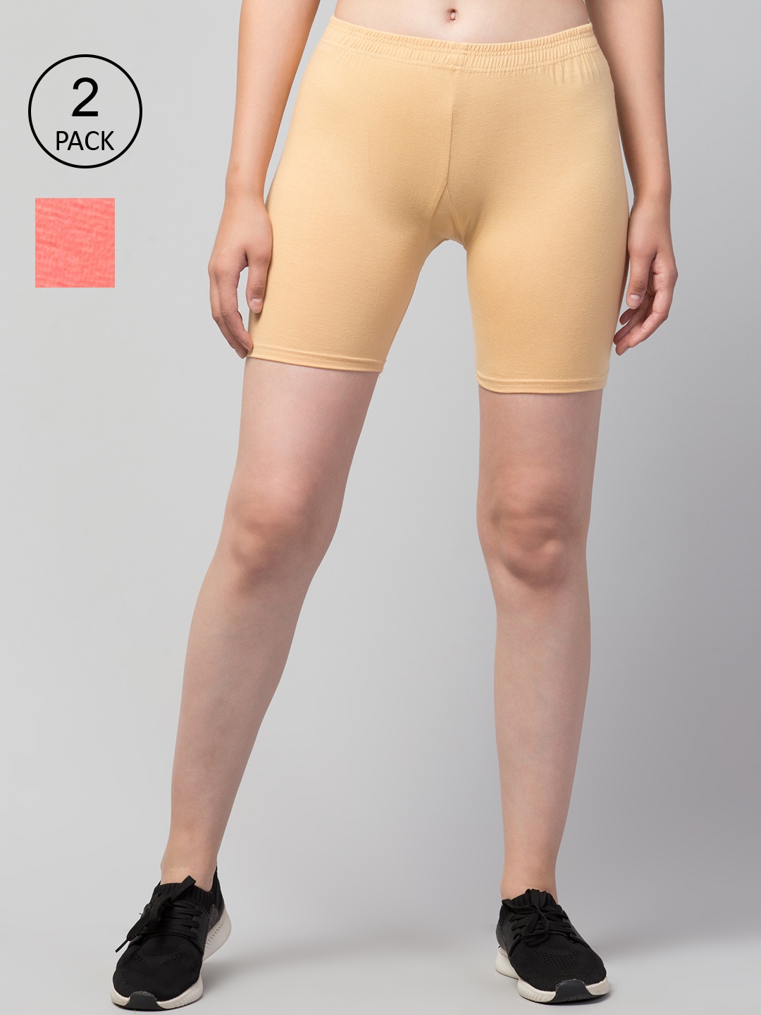 Apraa & Parma Pack Of 2 Women Slim Fit Cycling Sports Shorts, Peach
