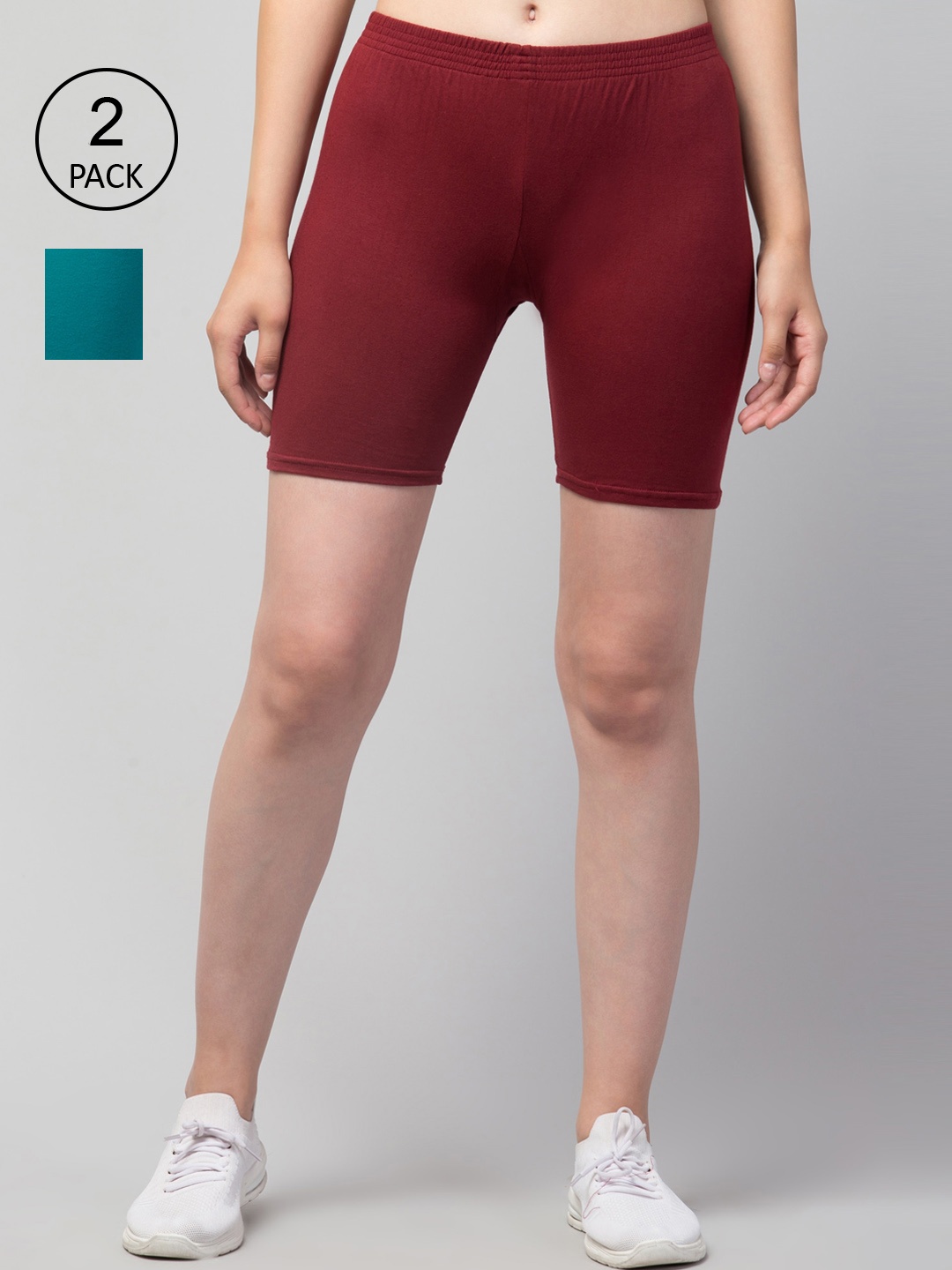 

Apraa & Parma Pack Of 2 Women Slim Fit Cycling Sports Shorts, Maroon