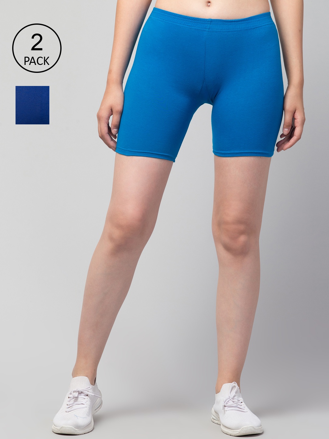 Apraa & Parma Women Pack Of 2 Slim Fit Cotton Cycling Shorts, Blue