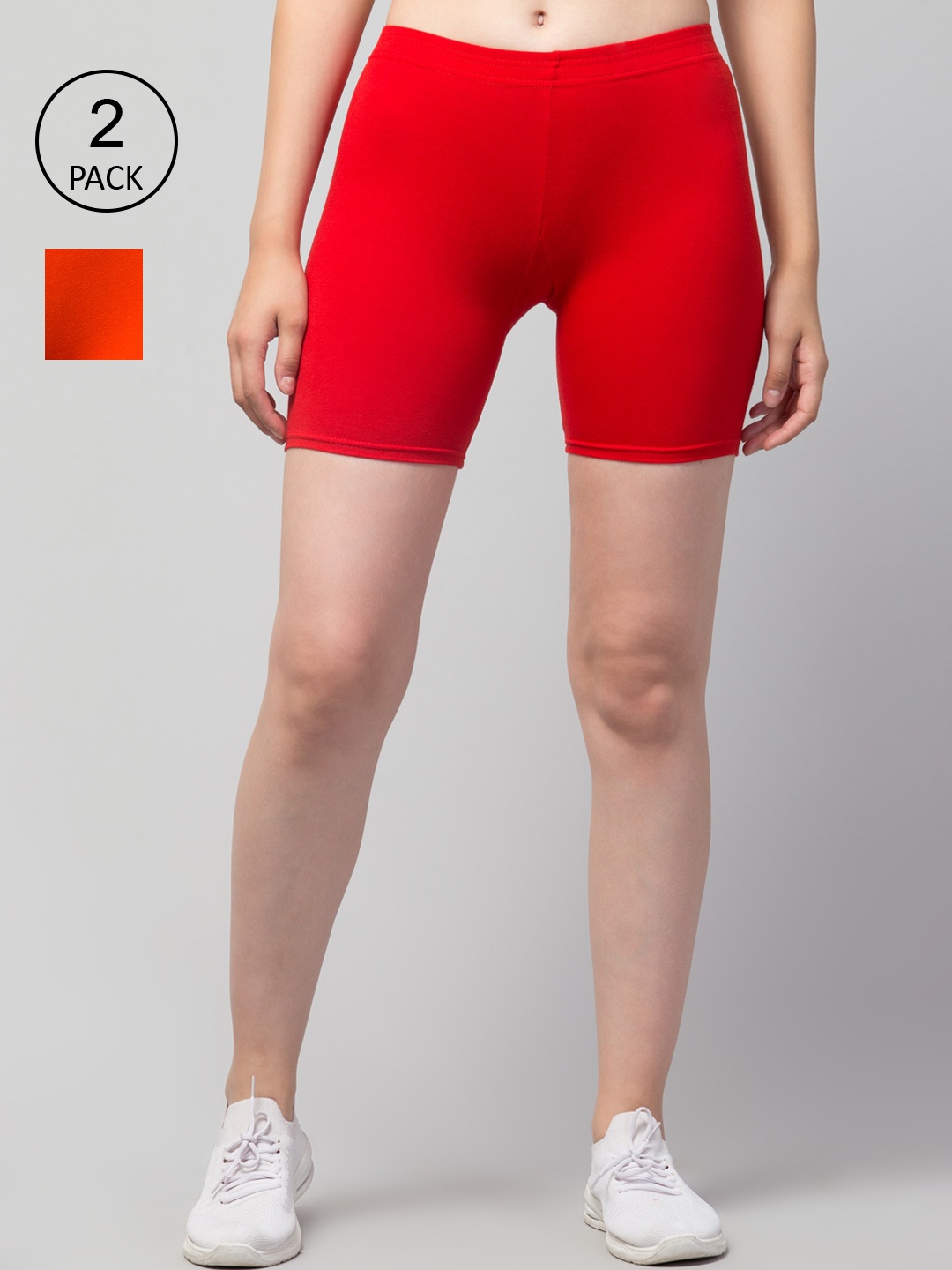 Apraa & Parma Pack Of 2 Women Slim Fit Cycling Sports Shorts, Red