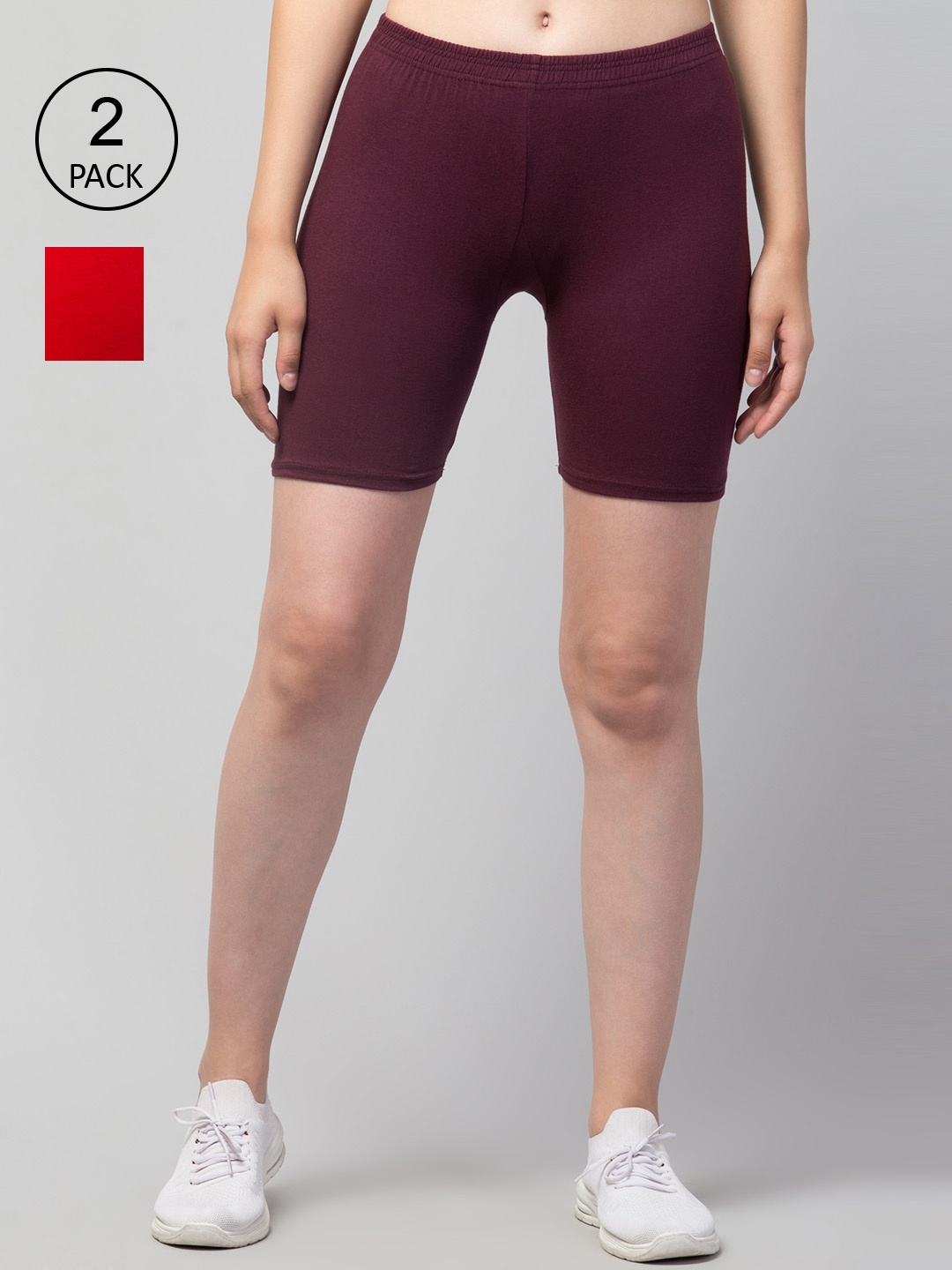 

Apraa & Parma Women Pack Of 2 Slim Fit Cotton Cycling Shorts, Red