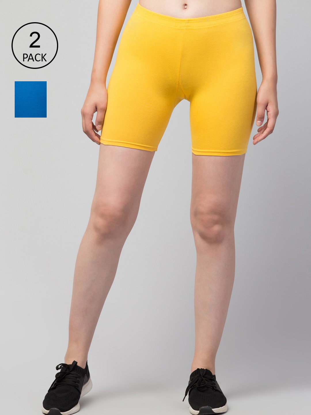 

Apraa & Parma Women Pack Of 2 Slim Fit Cotton Cycling Shorts, Blue