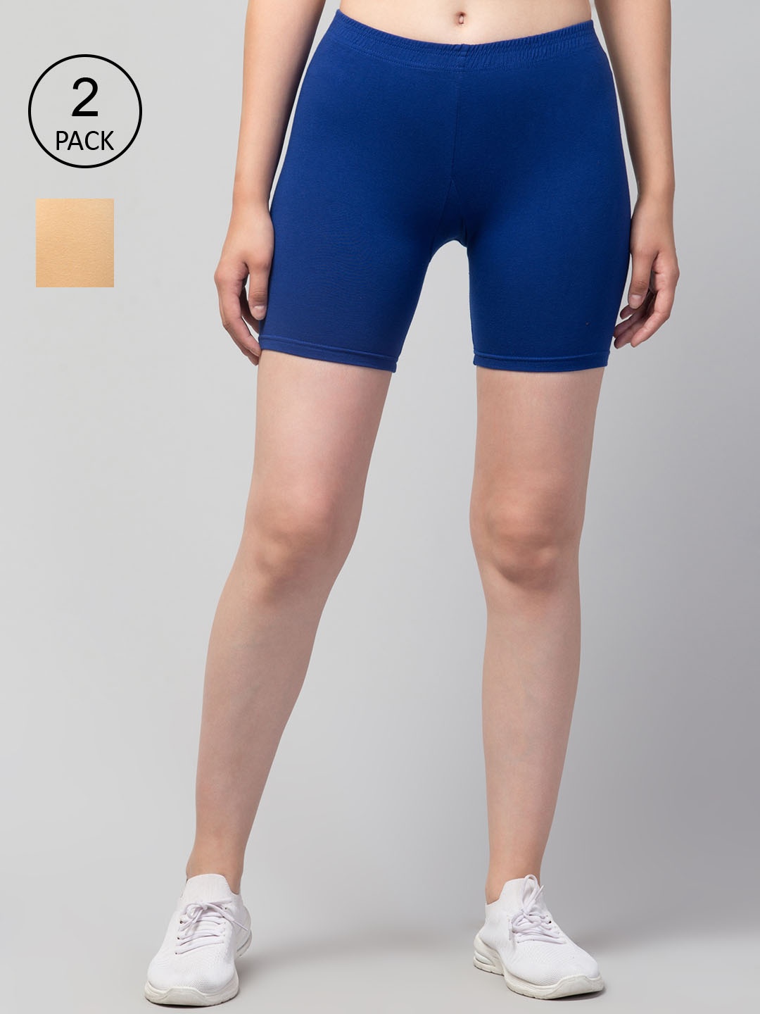 Apraa & Parma Pack Of 2 Women Slim Fit Cycling Sports Shorts, Beige