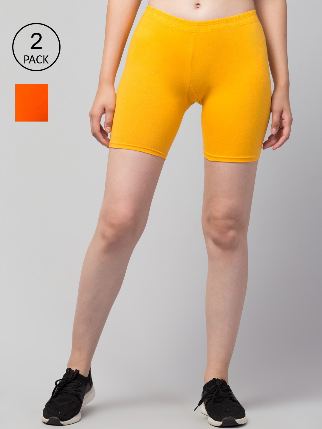 

Apraa & Parma Women Pack Of 2 Slim Fit Cotton Cycling Sports Shorts, Orange