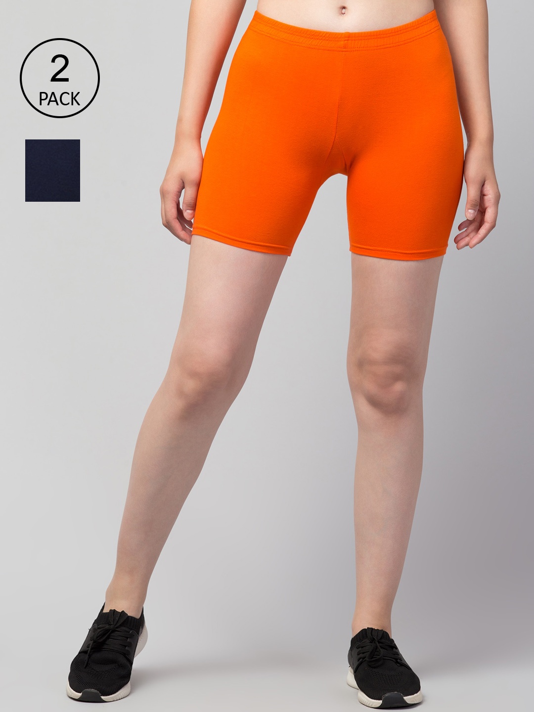 

Apraa & Parma Women Pack Of 2 Slim Fit Cotton Cycling Shorts, Orange