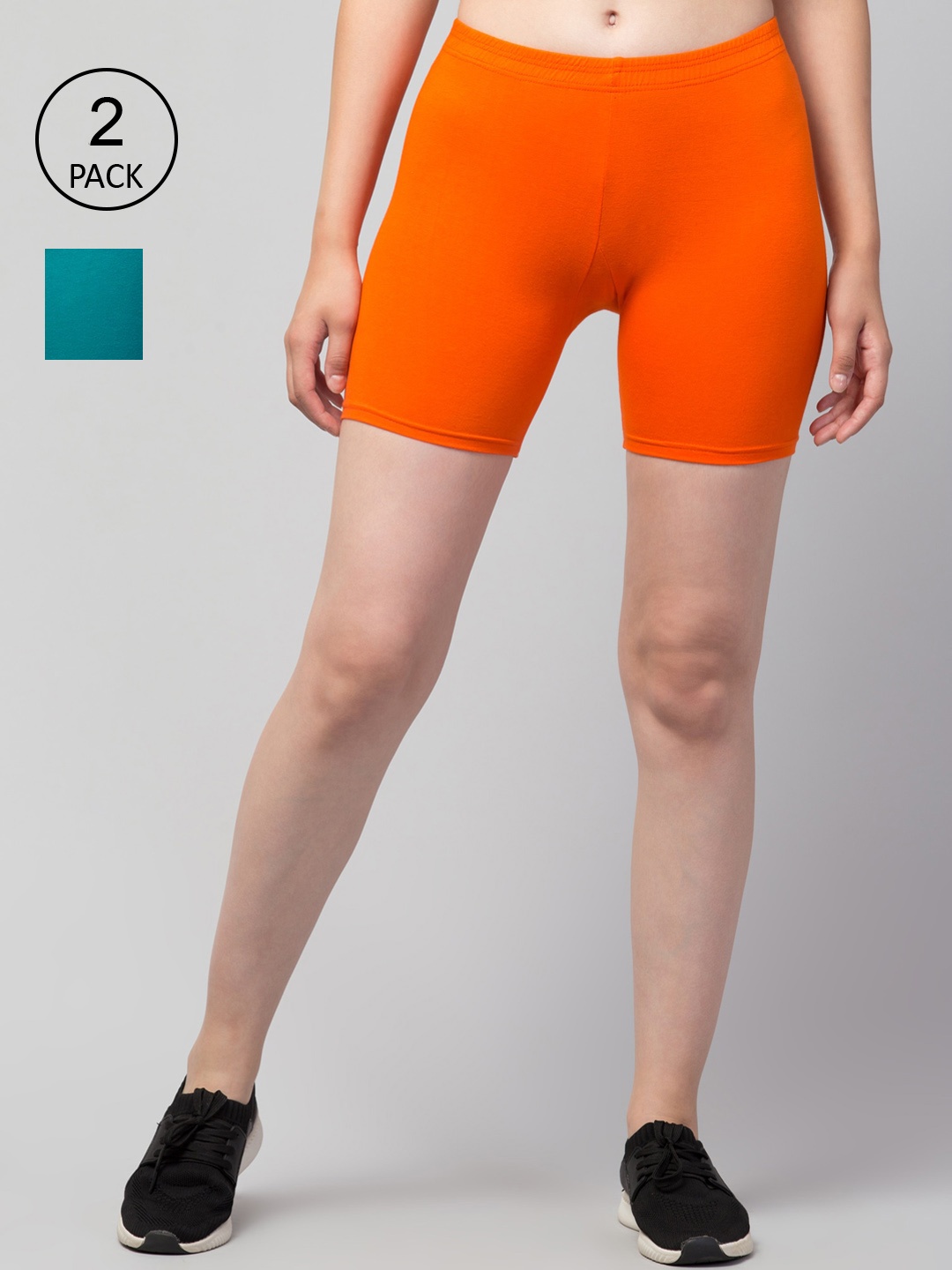 

Apraa & Parma Pack Of 2 Women Slim Fit Cycling Sports Shorts, Orange