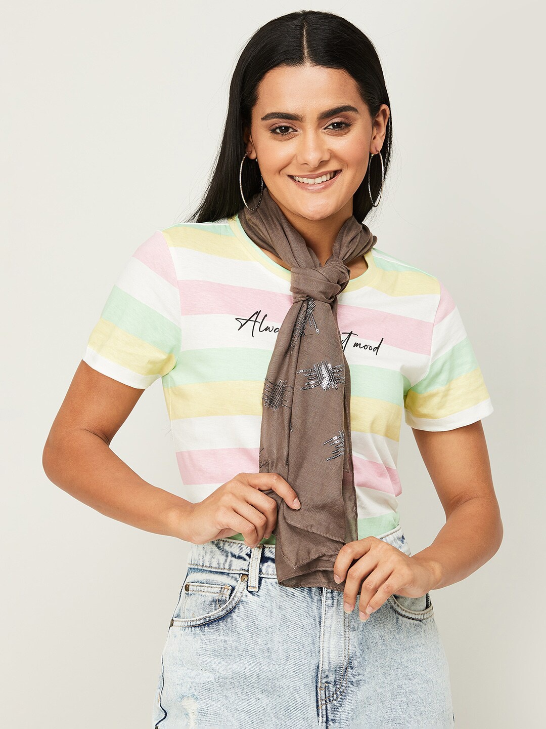 

Ginger by Lifestyle Women Grey & White Embroidered Stole