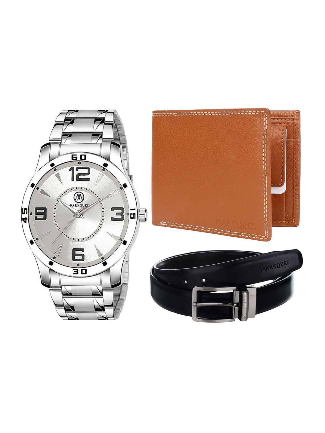 

MARKQUES Men Solid Leather Accessory Gift Set, Black