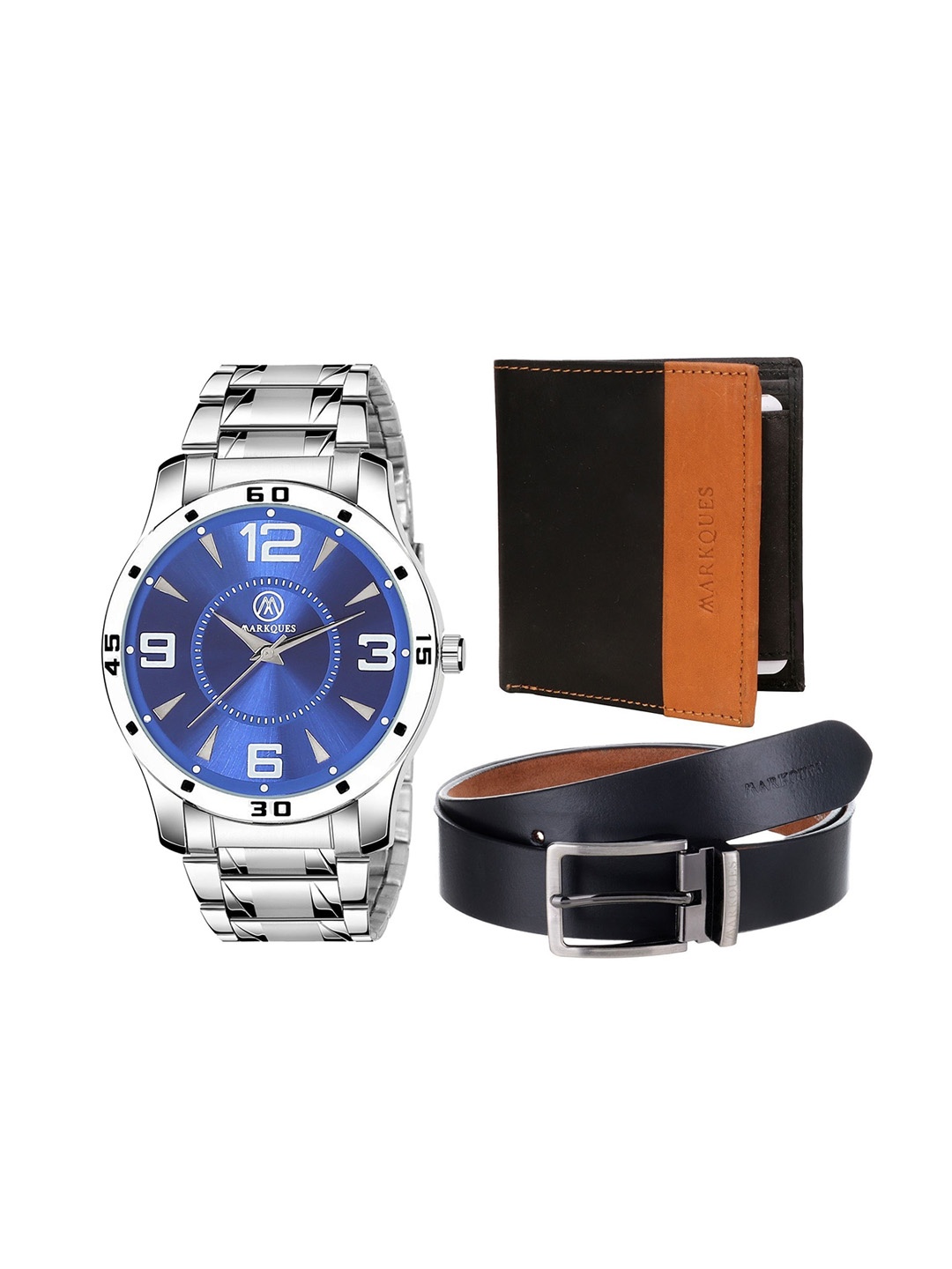 

MARKQUES Men Solid Leather Accessory Gift Set, Black