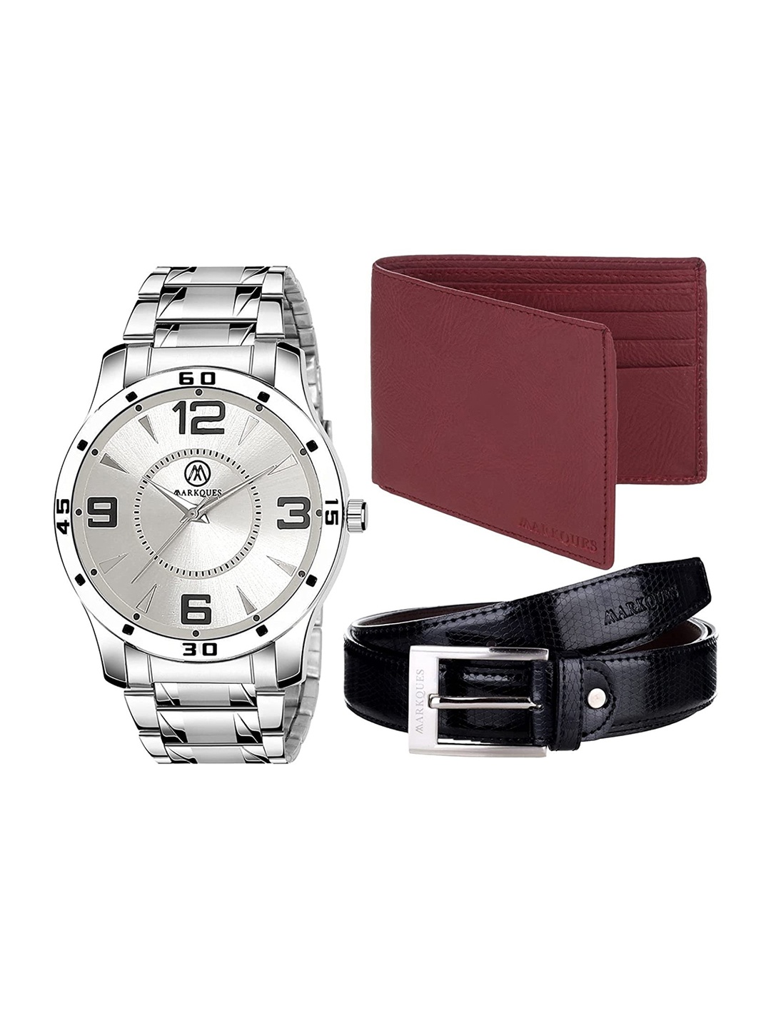 

MARKQUES Men Silver Toned & Black Solid Accessory Gift Set