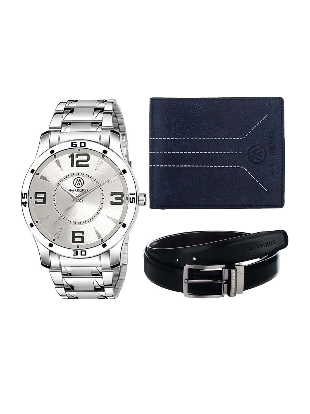 

MARKQUES Men Solid Leather Accessory Gift Set, Black