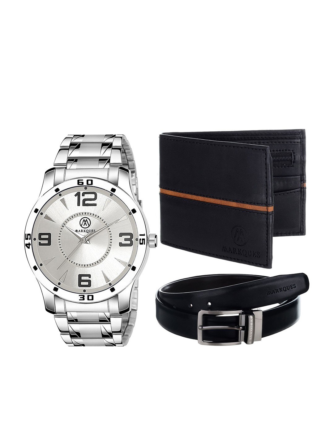 

MARKQUES Men Solid Leather Accessory Gift Set, Black