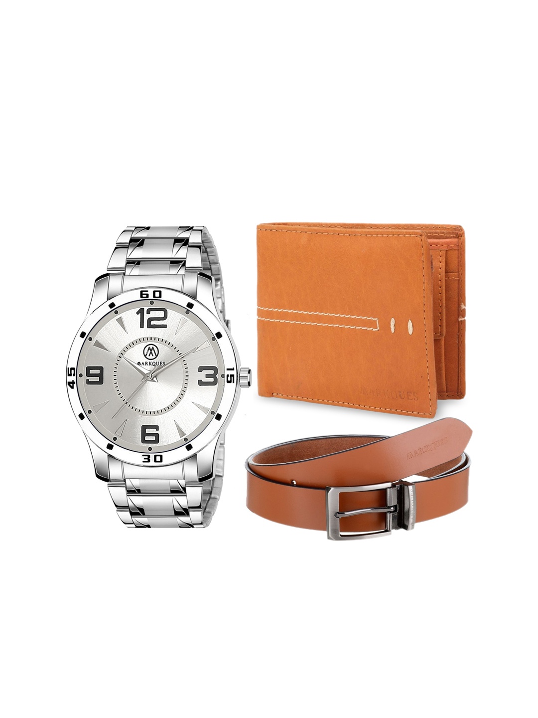 

MARKQUES Men Solid Leather Accessory Gift Set, Brown