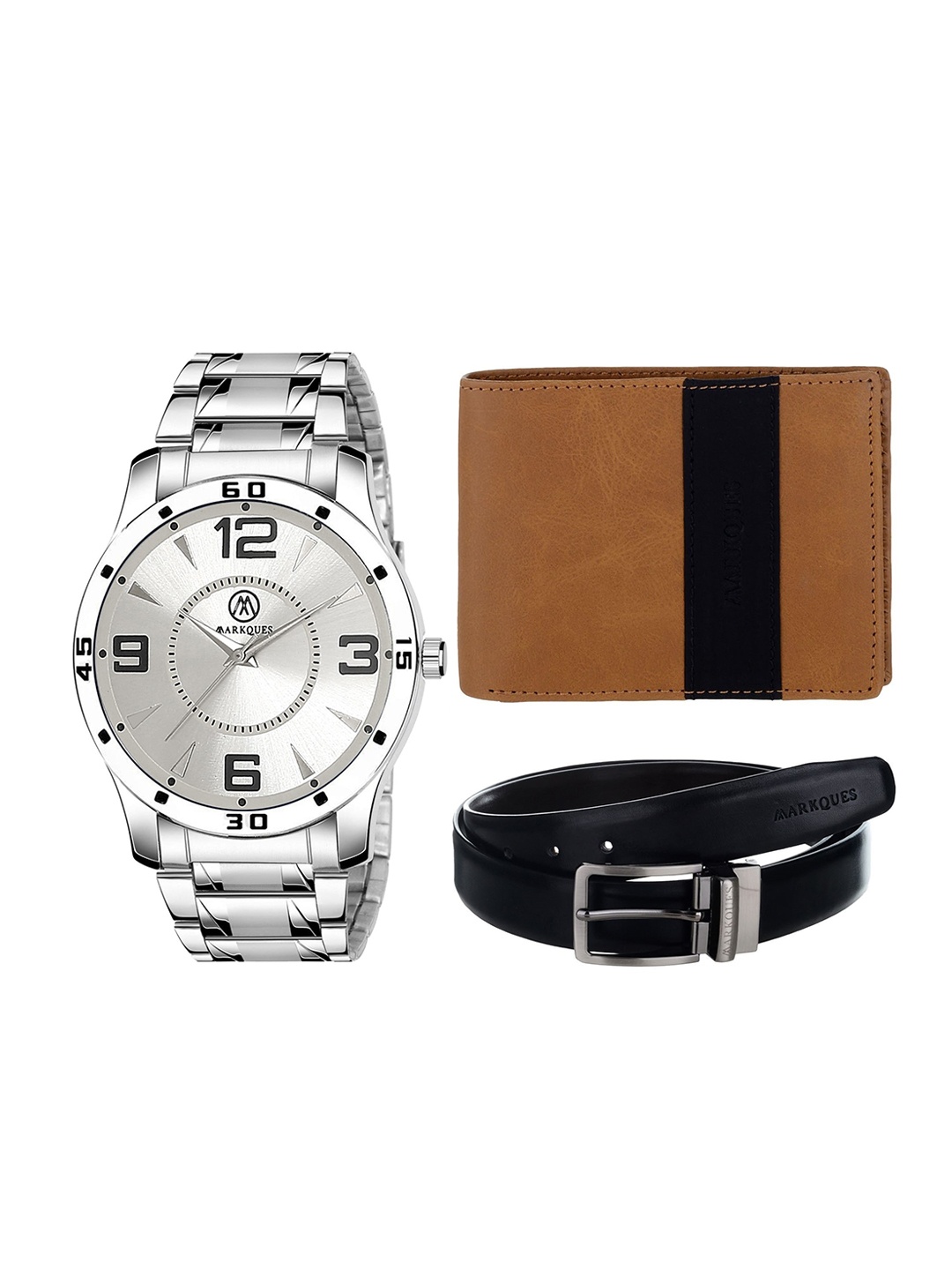

MARKQUES Men Solid Leather Accessory Gift Set, Brown