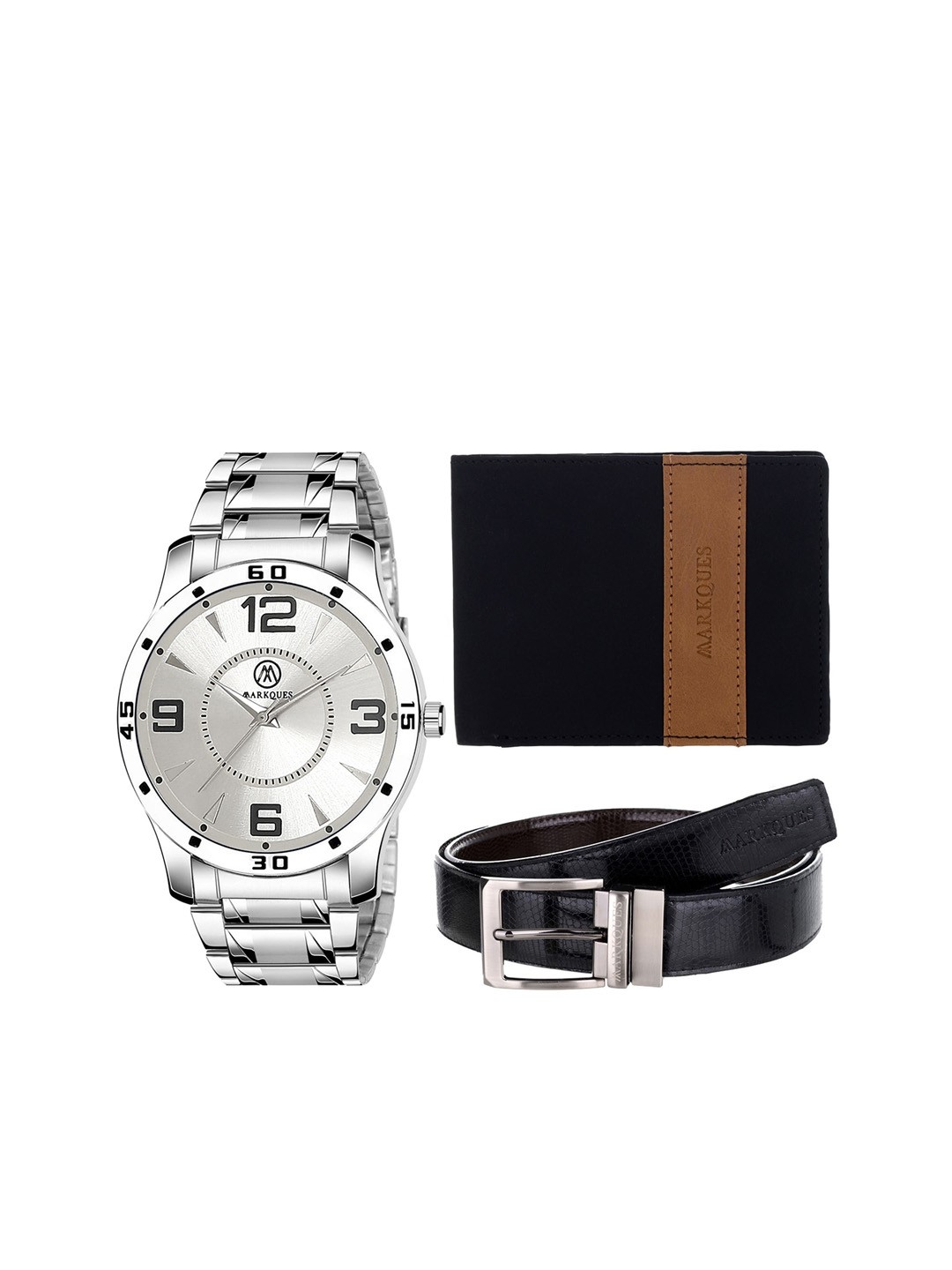 

MARKQUES Men Solid Leather Accessory Gift Set, Black