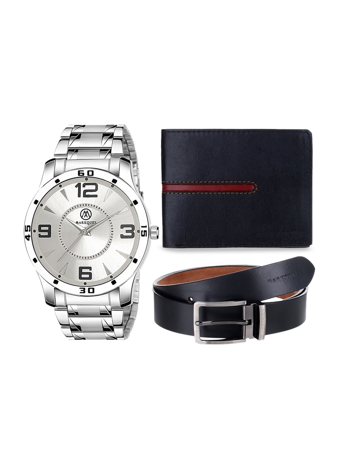 

MARKQUES Men Solid Leather Accessory Gift Set, Black