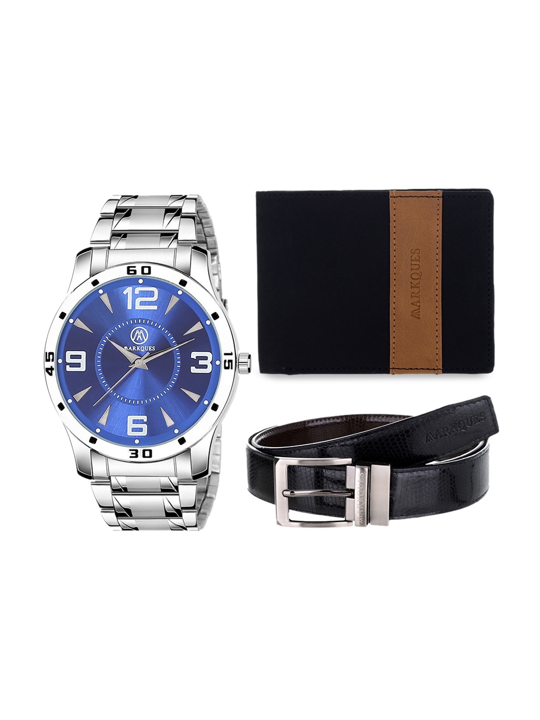 

MARKQUES Men Solid Leather Accessory Gift Set, Black