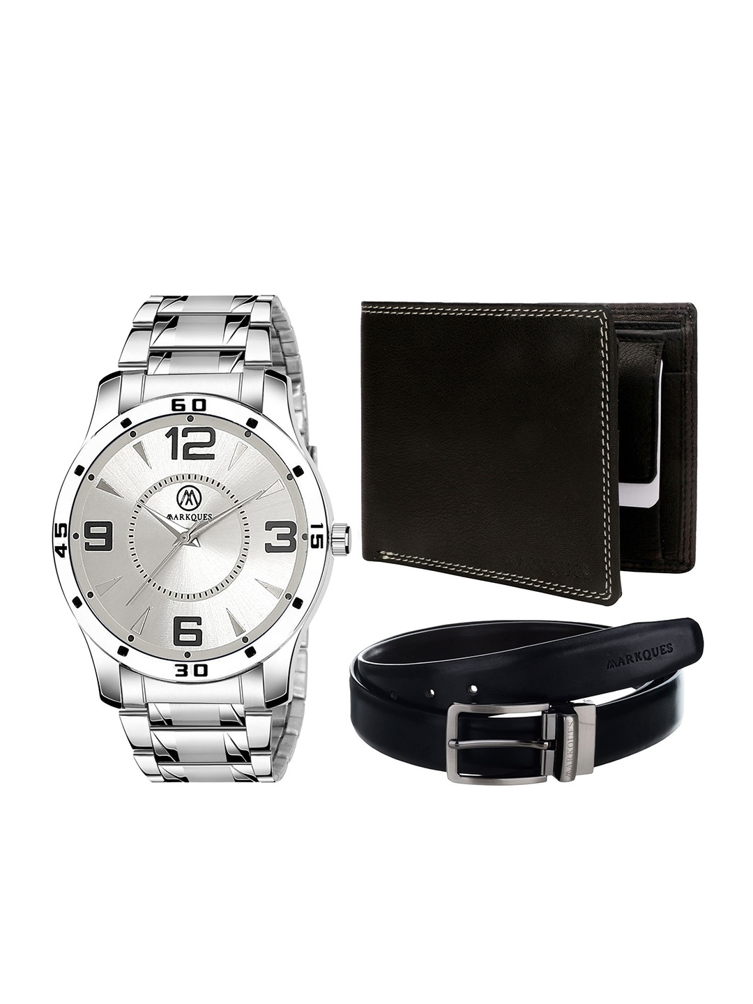 

MARKQUES Men Silver & Black Solid Accessory Gift Set