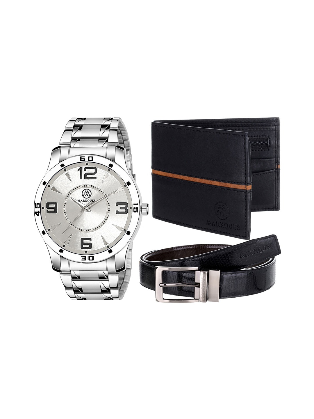 

MarkQues Set of 3 Men's Watch, Wallet And Belt Festival Combo Gift Set, Black