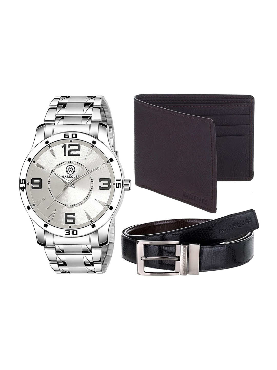

MARKQUES Men Solid Leather Accessory Gift Set, Black