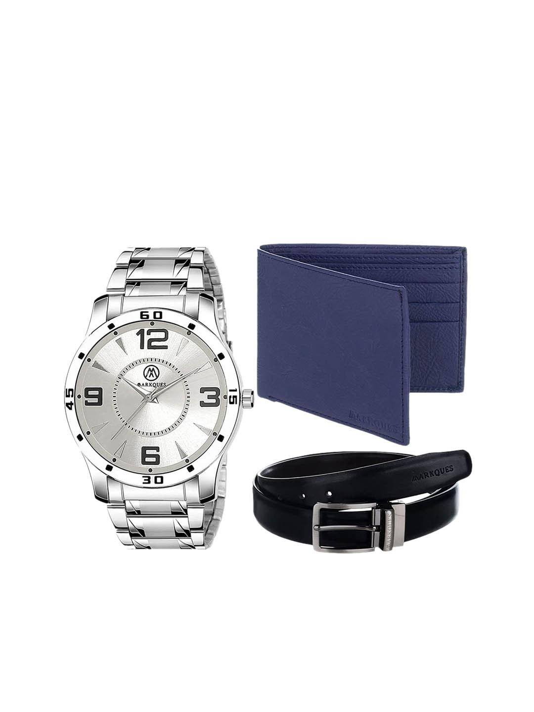 

MARKQUES Men Solid Leather Accessory Gift Set, Blue