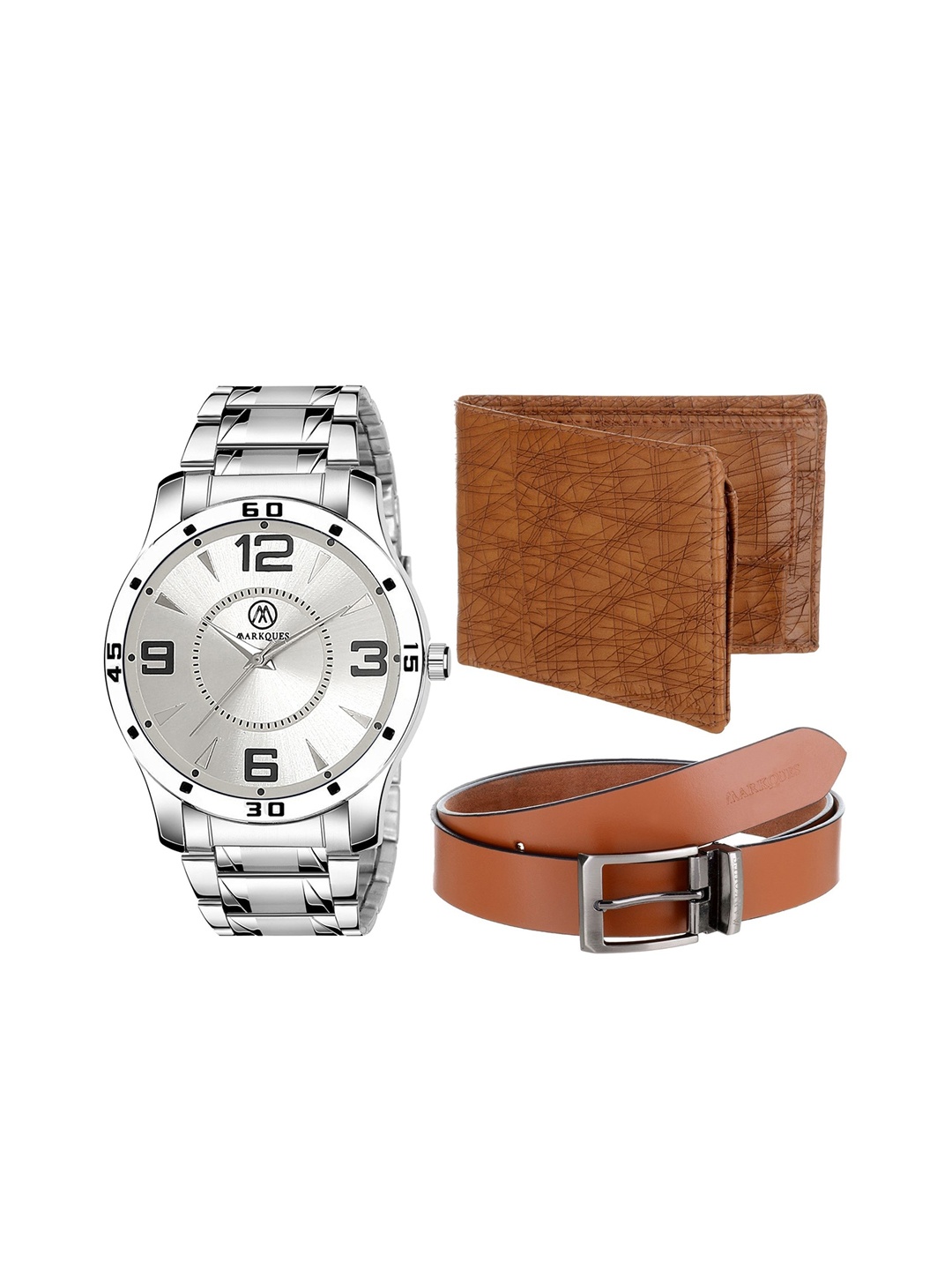 

MARKQUES Men Solid Leather Accessory Gift Set, Brown
