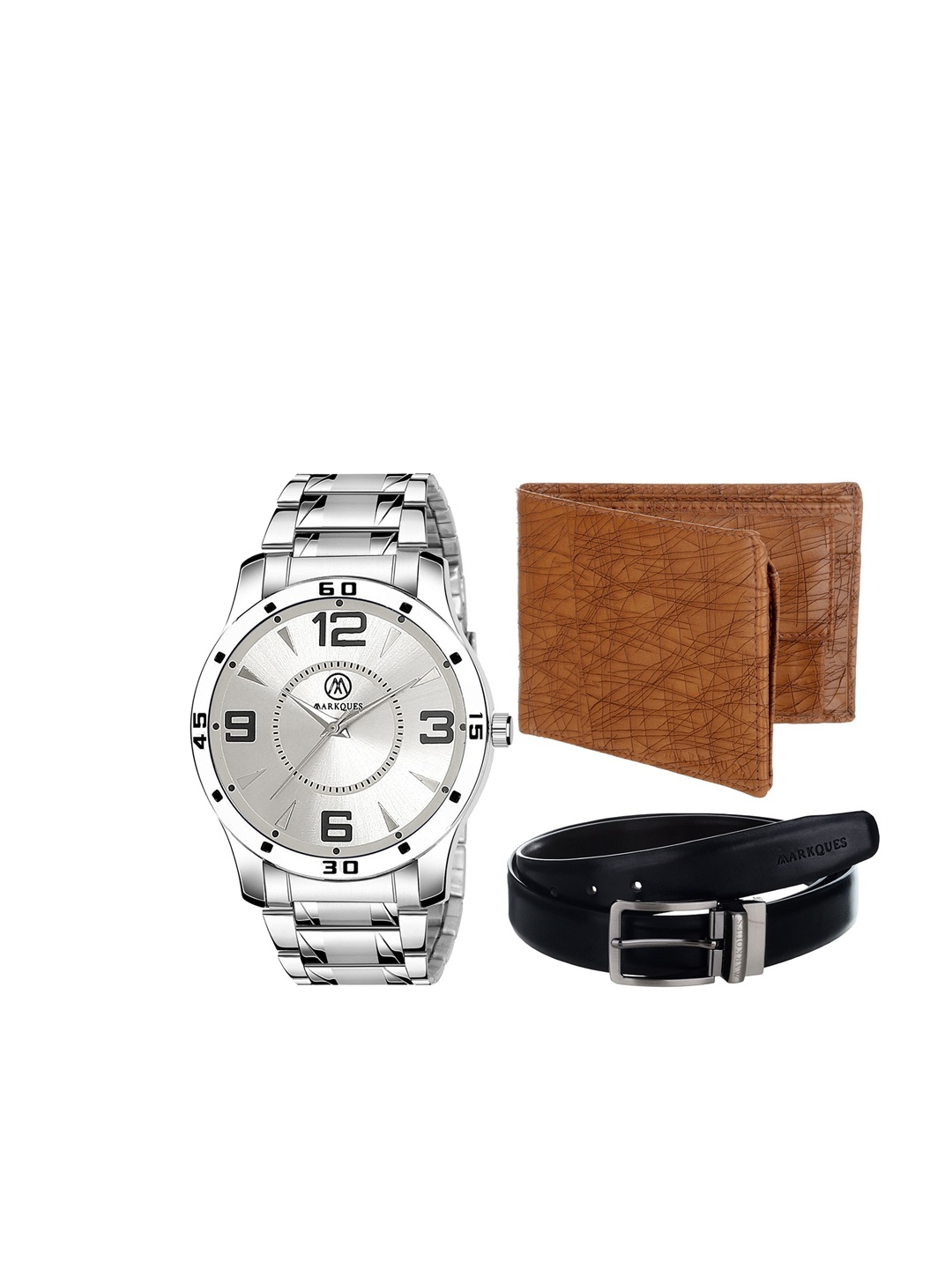 

MARKQUES Men Solid Leather Accessory Gift Set, Black