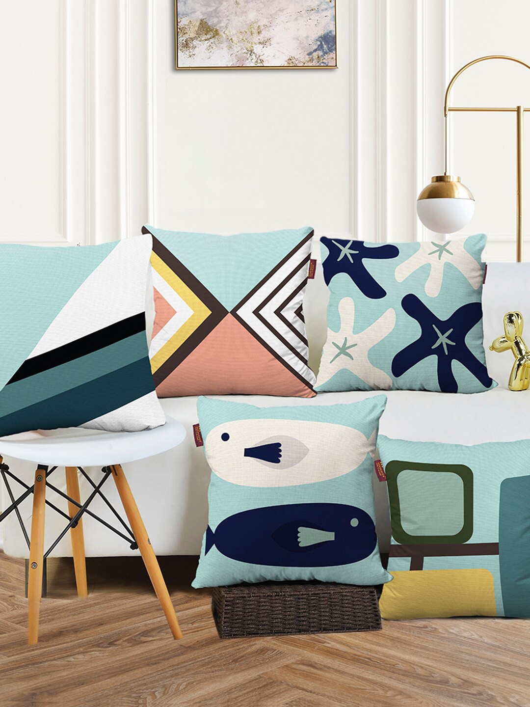 

AEROHAVEN Set of 5 Geometric Square Cushion Covers, Teal