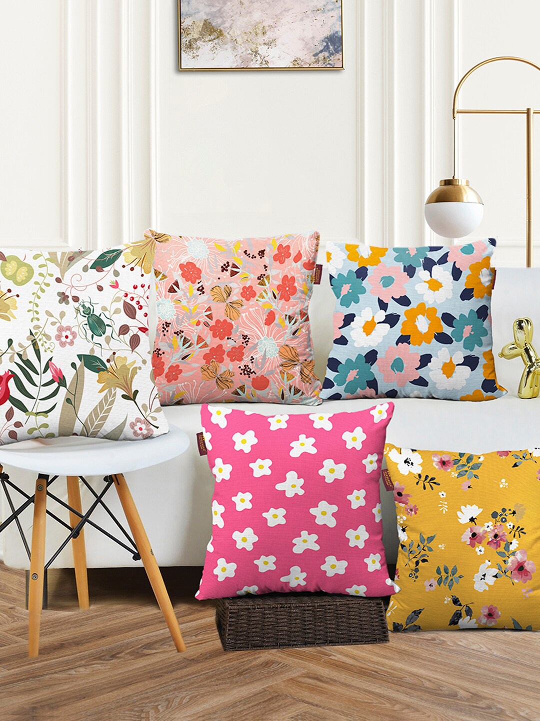 

AEROHAVEN Set of 5 Floral Printed Square Cushion Covers, Pink