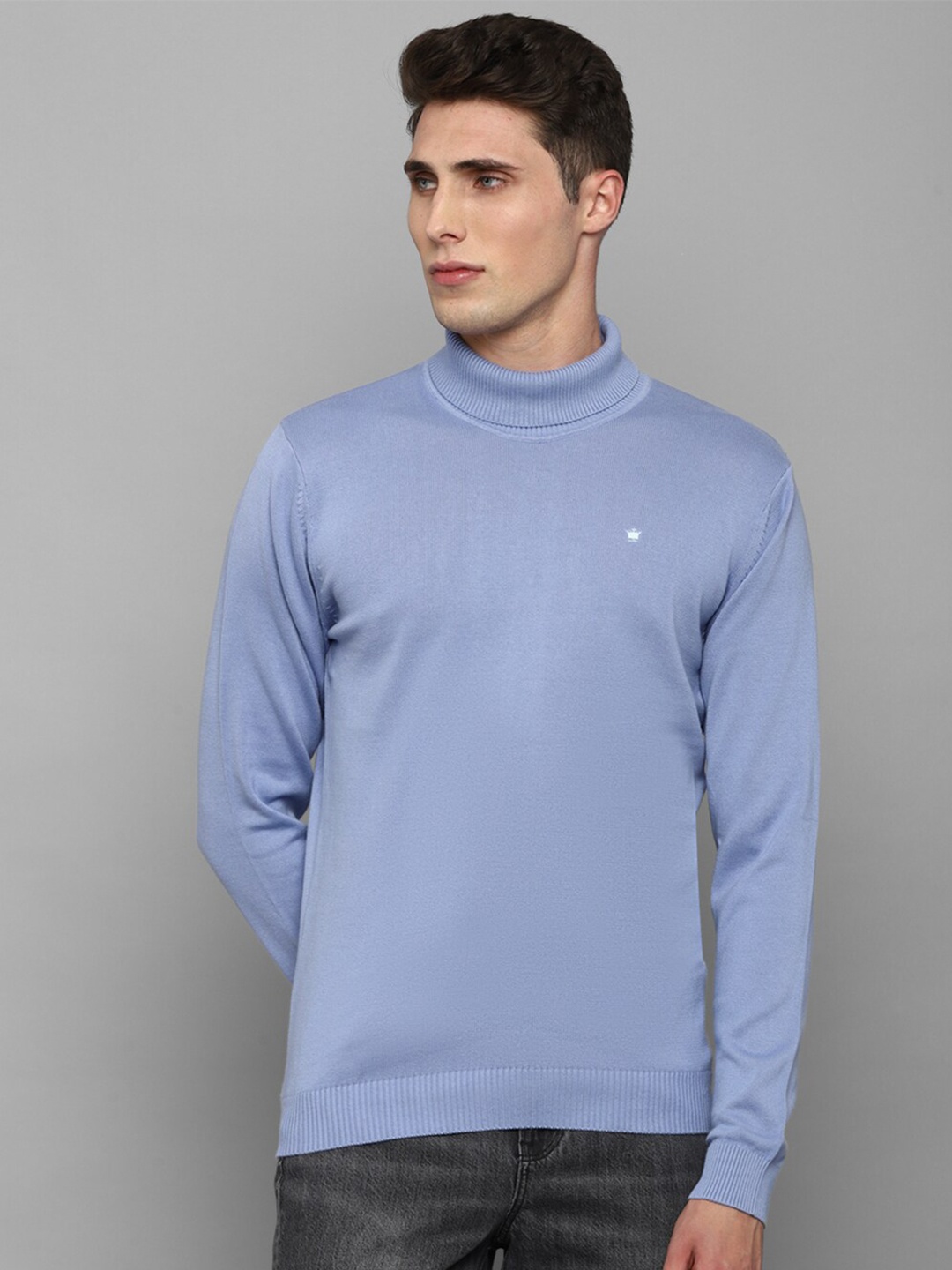 

Louis Philippe Men Blue Turtle Neck Long Sleeves Cotton Pullover Sweater